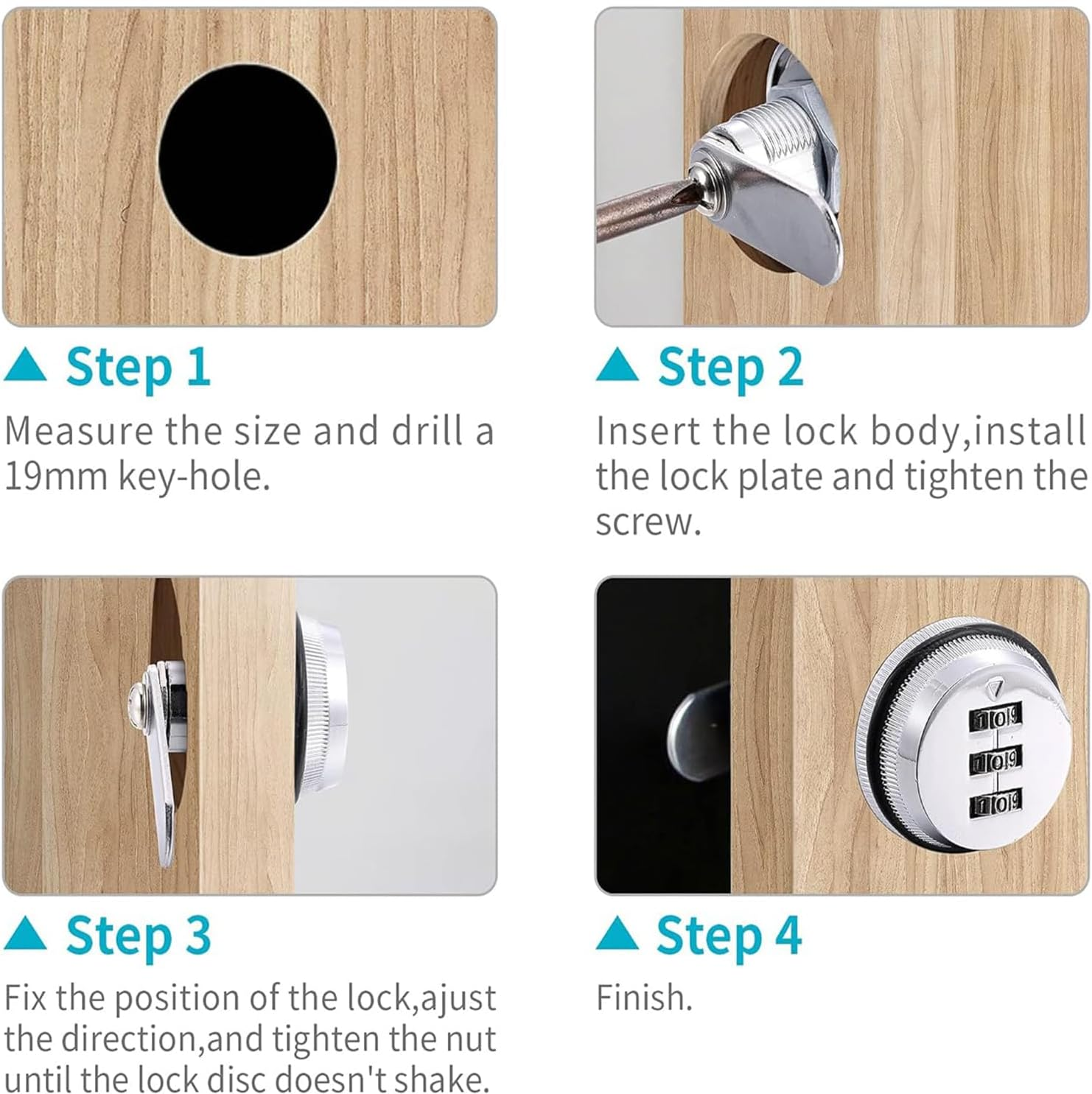 Combination Cam Lock, Combination Cabinet Lock, Chrome Zinc Alloy Password Coded Lock, 3-Digit Security Locks, Wardrobe Lock, Drawer Lock for Gym Storage, Toolbox, Deposit Box, Mailbox image number 3
