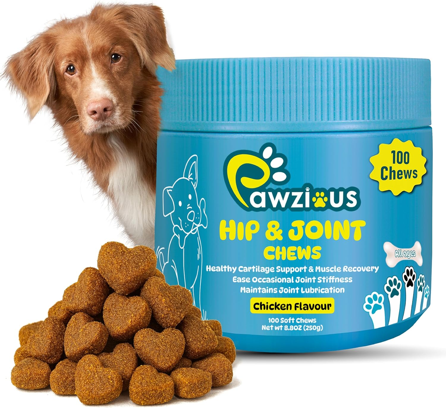 Dog Hip and Joint Supplements, Glucosamine Chondroitin & Green Lipped + Omega-3 & Turmeric + MSM, Treats Improve Joint Function & Mobility in All Ages (Chicken Flavour 100 Chews) image number 2