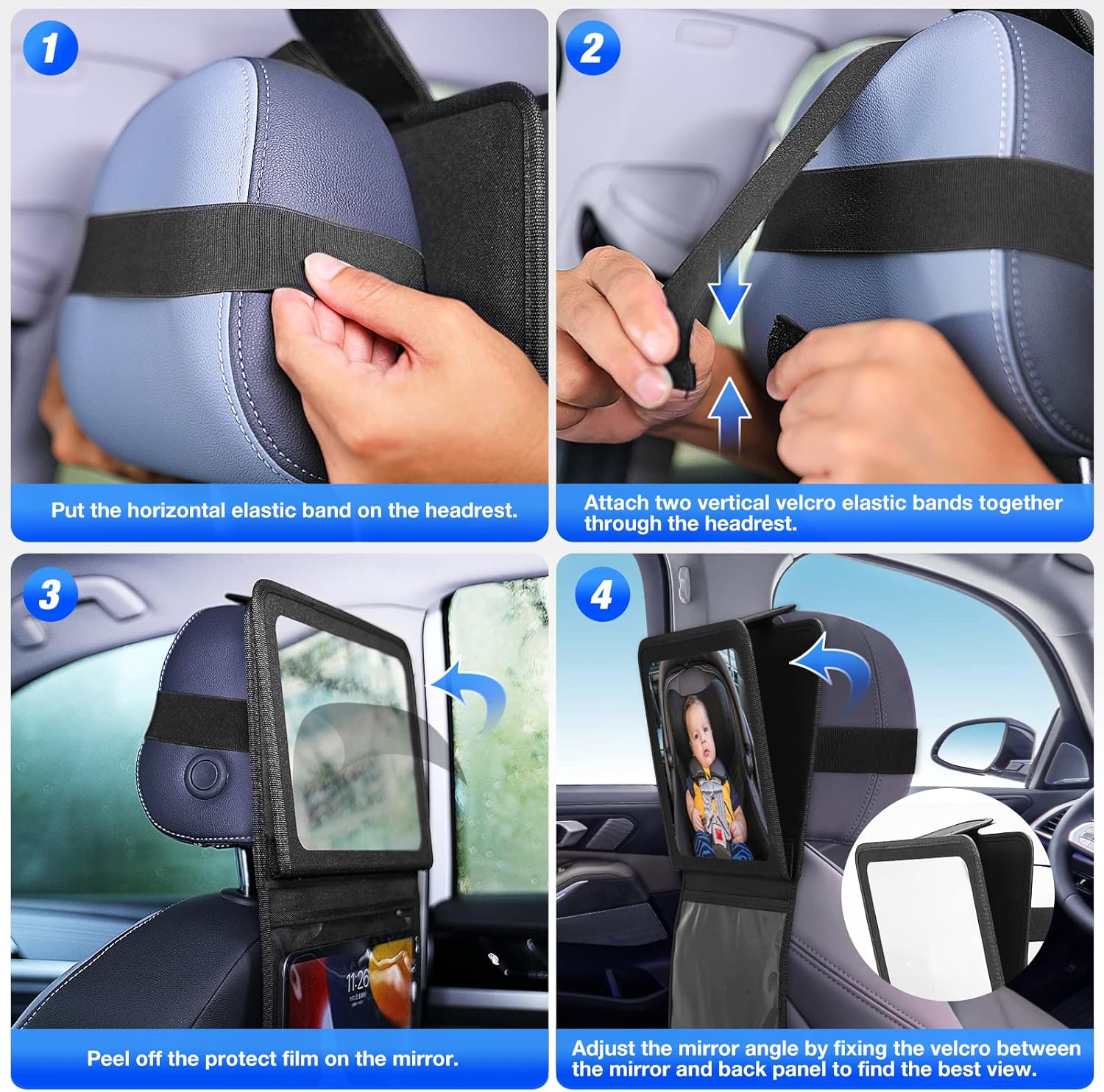 Baby Car Mirror with Adjustable Tablet Holder, Road Trip Essentials for Kids, Backseat Mirror to See Rear Facing Infant, Ipad Case for Car Headrest image number 4