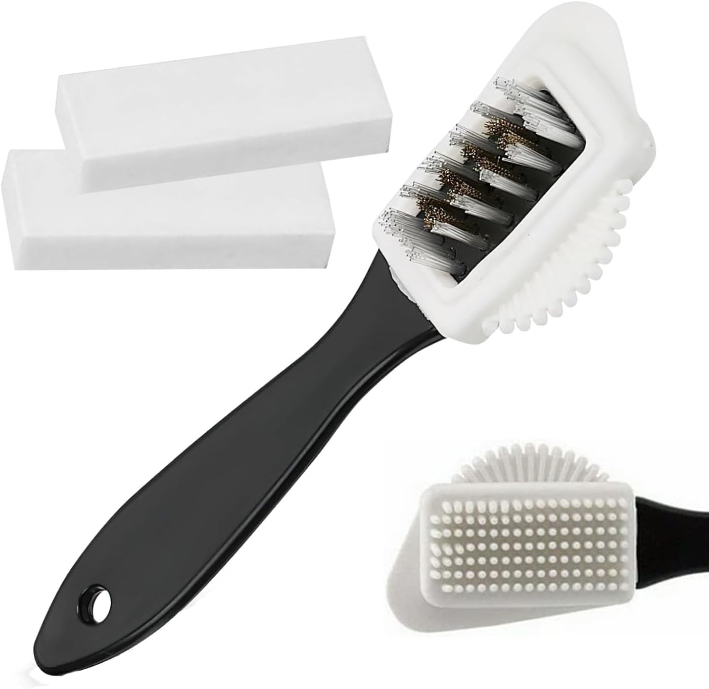 Suede Brush Kit, Quality Nubuck and Suede Multifunctional 4-Sided Cleaning Shoe Brush,Brass and Nylon Bristle,Suede Brush for Shoes with Extra 2 Erasers for Suede Leather Boots Shoes Cleaning image number 1