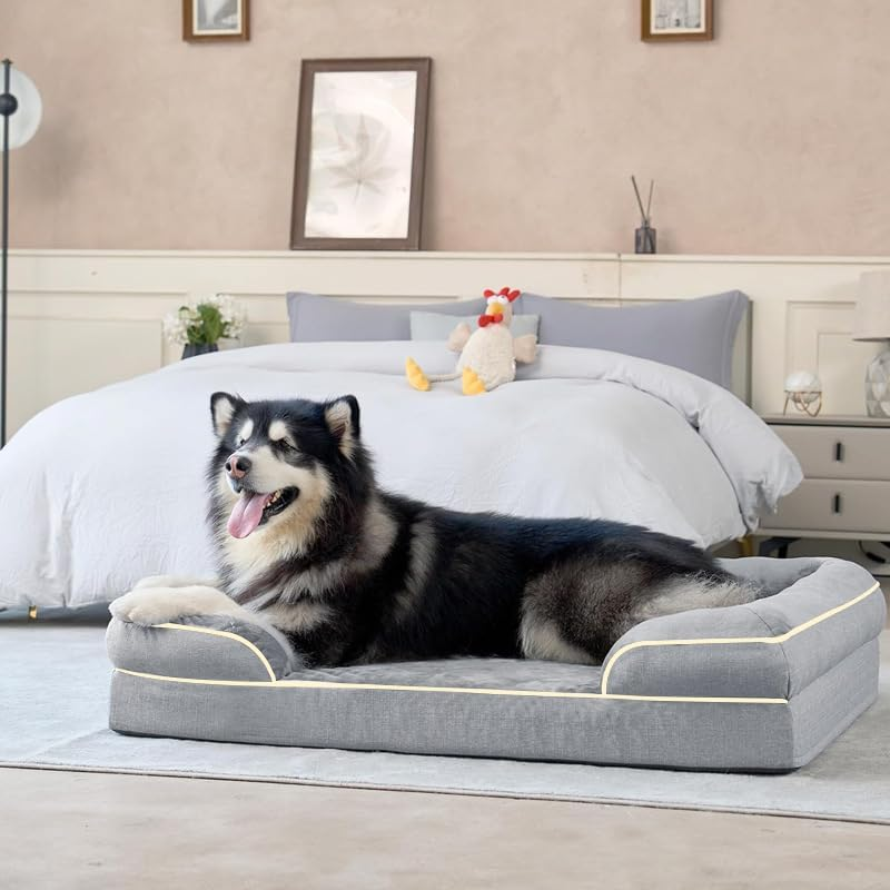 Dog Beds for Large Dogs, Waterproof Memory Foam XXL Couch Dog Bed with Removable Washable Cover & Non-Slip Bottom, Orthopedic Egg Foam Dog Couch for Pet Sleeping, Giant Pet Sofa Beds (110X80X21Cm) image number 1