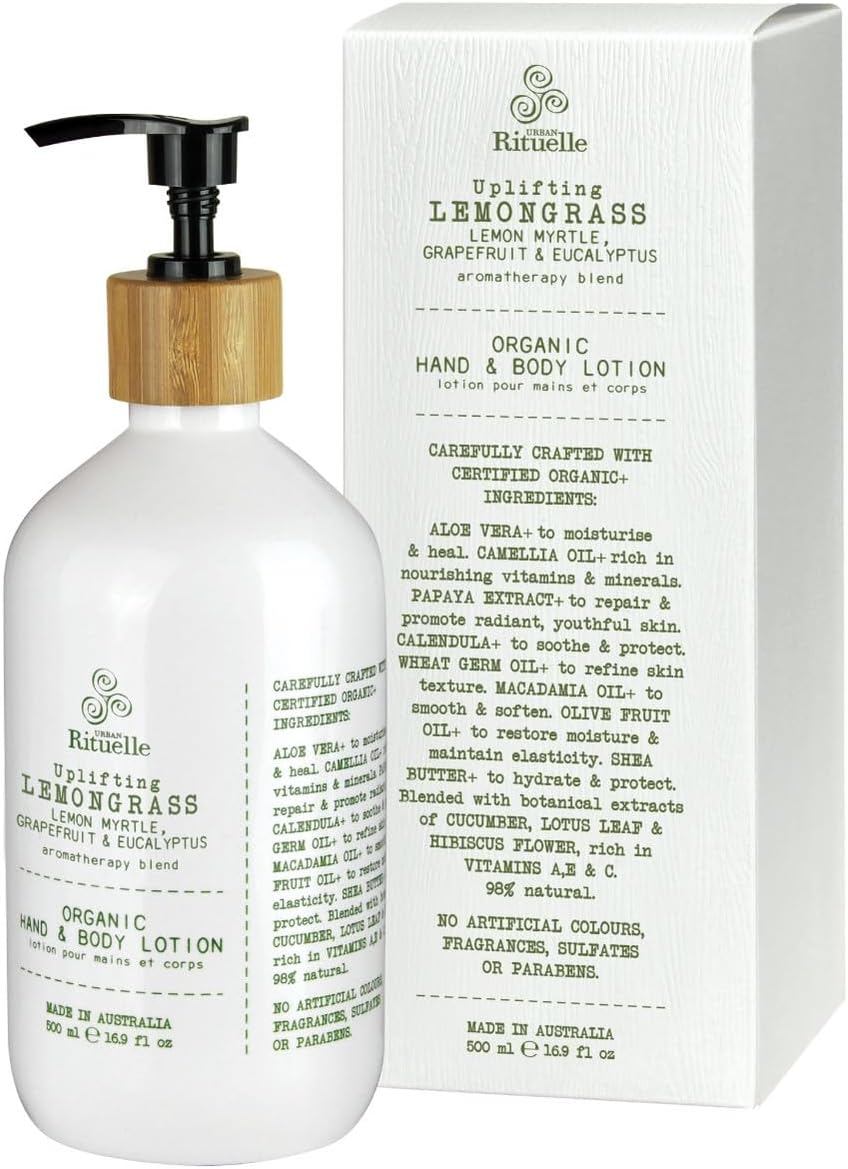 Urban Rituelle Flourish Organics Hand & Body Lotion, 500Ml - Moisturiser with Lemongrass, Lemon Myrtle, Grapefruit & Eucalyptus, Enriched with Aloe Vera, Camellia & Shea Butter, Hydrates, Repairs Skin image number 1