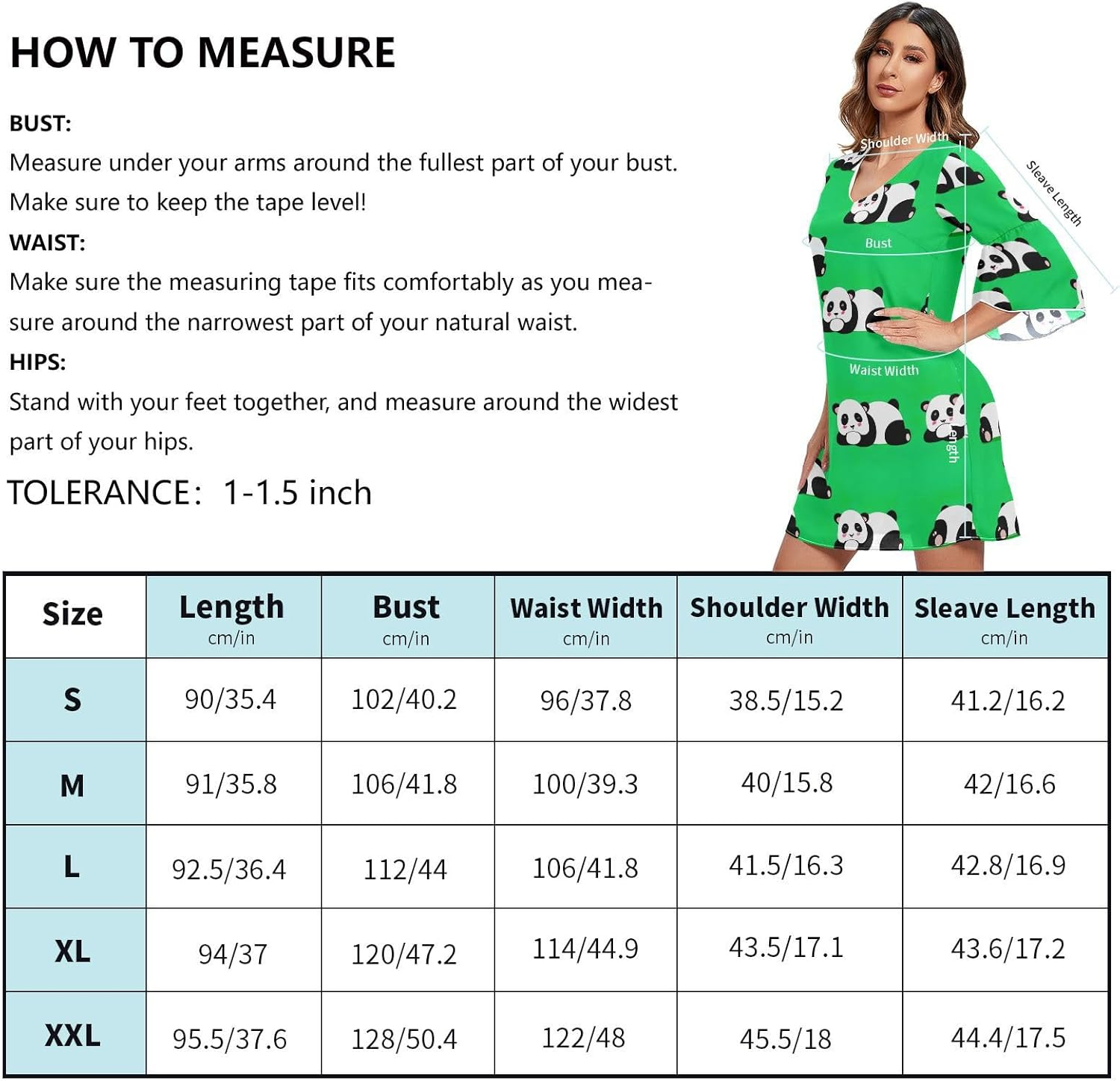 Cartoon Pandas Poses Green Casual V Neck Dress Printed Line Maternity Dress S-XXL image number 1
