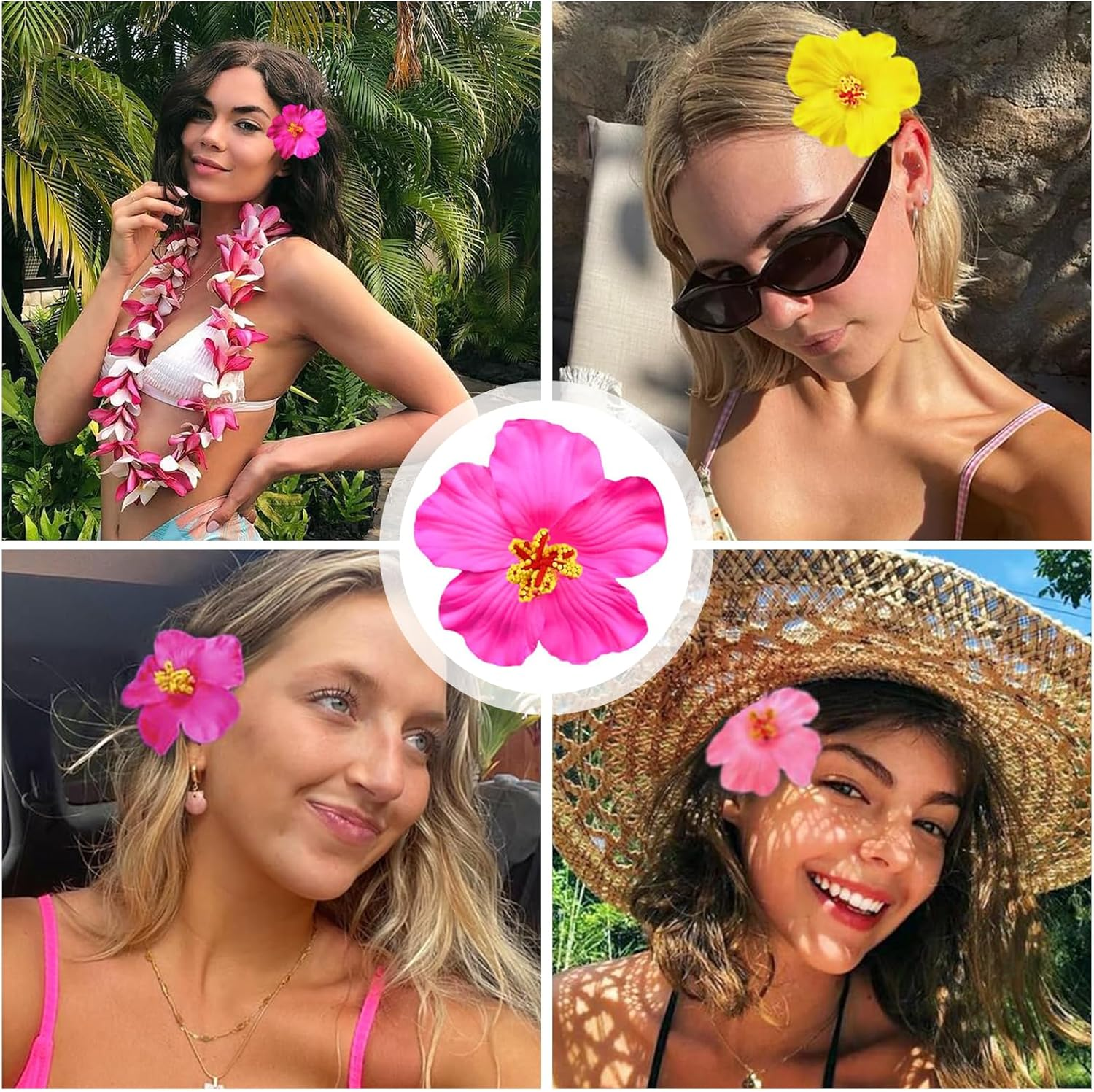 Ruzister 4 Pieces Hawaiian Flower Hair Clips for Women Hair Clips with Plumeria and Hibiscus Artificial Flower Clips Hair Accessories for Holiday Beach Party Boho image number 2