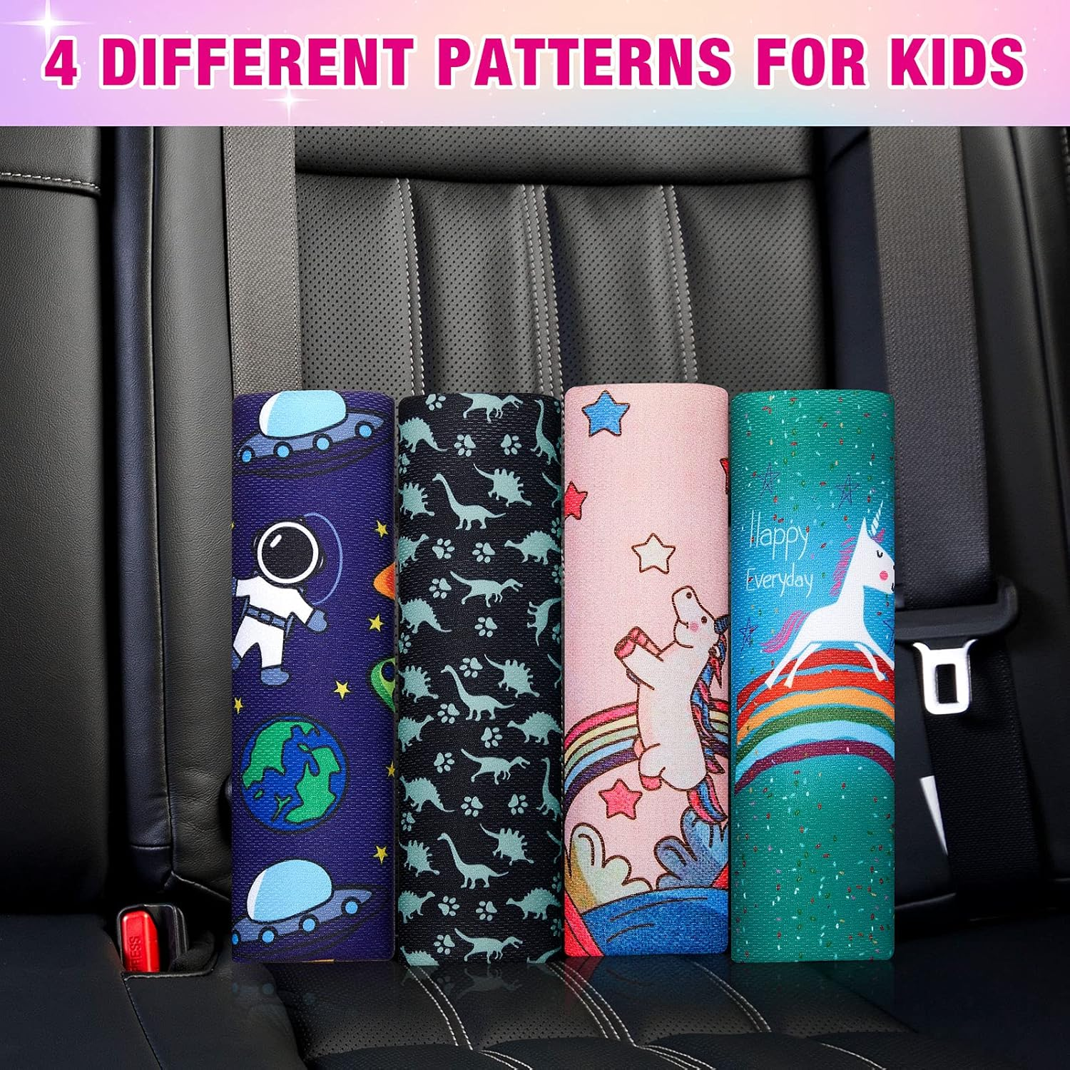 4 Pieces Kids Car Seat Belt Covers Car Seat Shoulder Pads Soft Car Seat Straps Covers Seatbelt Pillow for Baby Kids Seatbelt Cushion for Girls and Boys image number 6