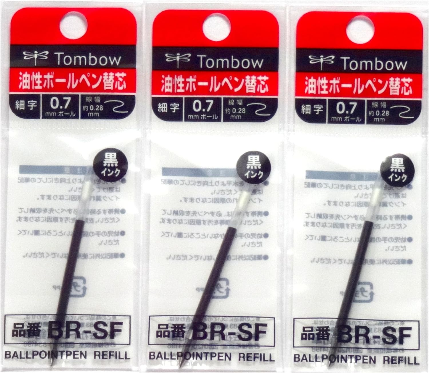 Tombow 0.7Mm Black Ink Refill (BR-SF33) for Airpress Ballpoint Pen (BC-AP) 3 Pack/Total 3 Pcs (Japan Import)