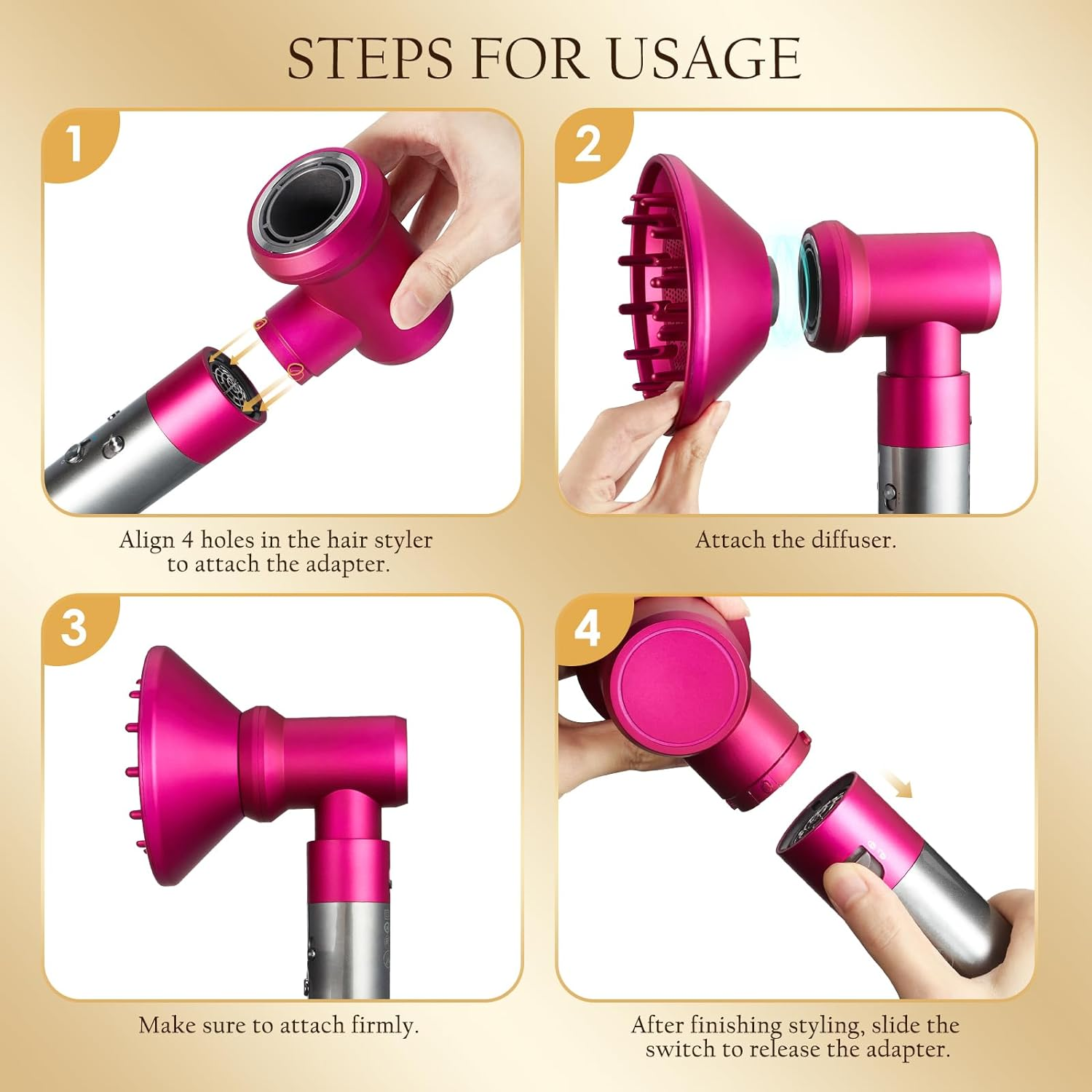Upgraded Adaptor and Diffuser Replacement for Dyson Airwrap Attachments, Use the Diffuser Attachment Replacement for Dyson Airwrap to Shape Hair in Variety of Styles (Rose) image number 4