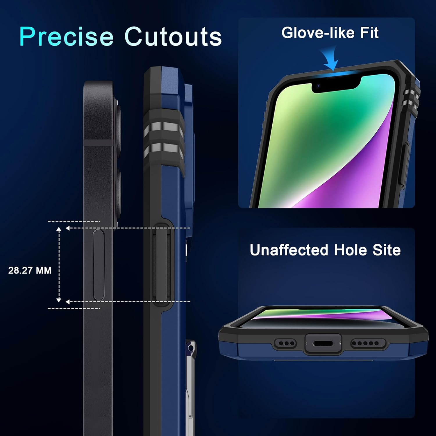 DEERLAMN Case for Iphone 13/Iphone 14 6.1-Inch with Slide Camera Cover+Screen Protector(2 Packs),Rotated Ring Kickstand Military Grade Shockproof Protective Cover-Navy Blue image number 3