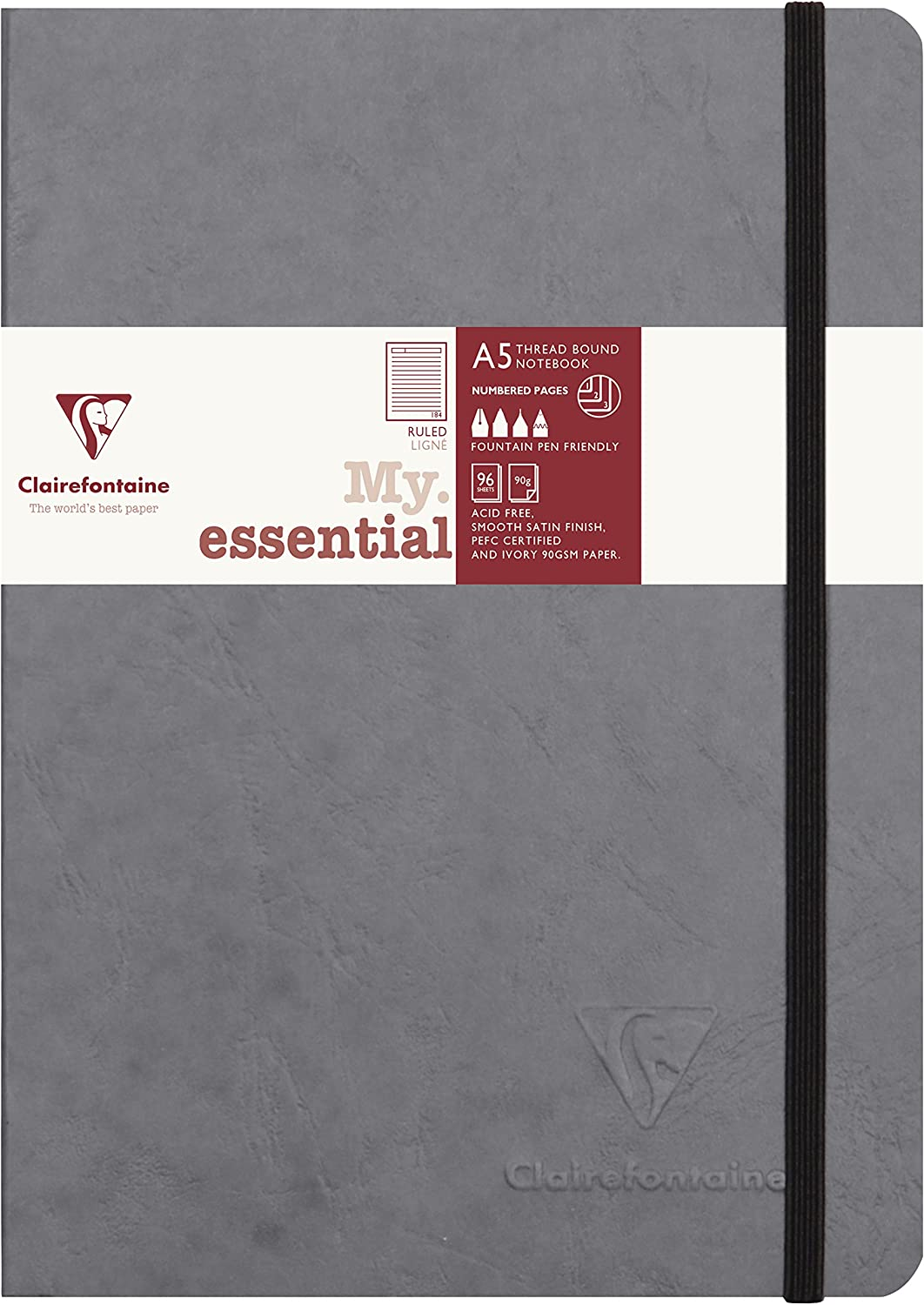 Clairefontaine 'Age Bag' Thread-Bound Notebook, A5, Lined, 192 Pages - Grey - Blue image number 6