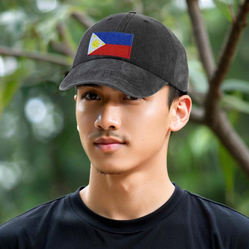 Raymnord Philippines Washed Black Baseball Hat,Cap with Filipino Flag Patch,Adjustable Souvenirs Headgear for Sports Runing Men Women image number 1