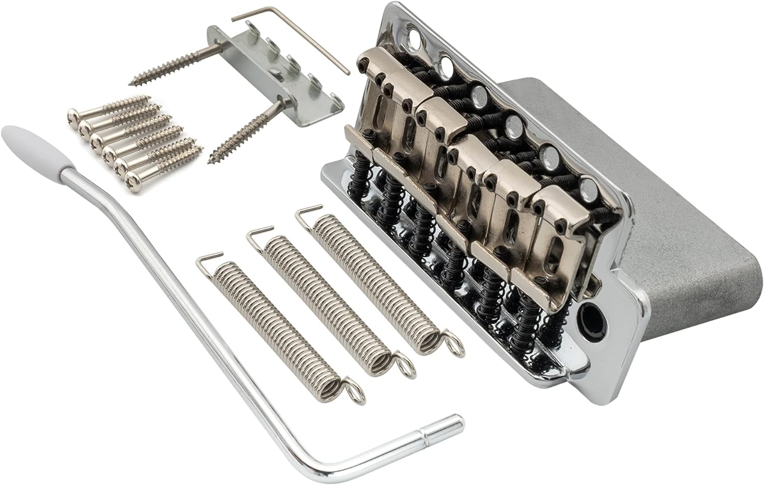 Wilkinson 52.5Mm(2-1/16 Inch) Vintage Style Full Block ST Guitar Tremolo Bridge Pop-In Arm 6 Screws for Squier/Mexico Fender Strat, Chrome image number 6