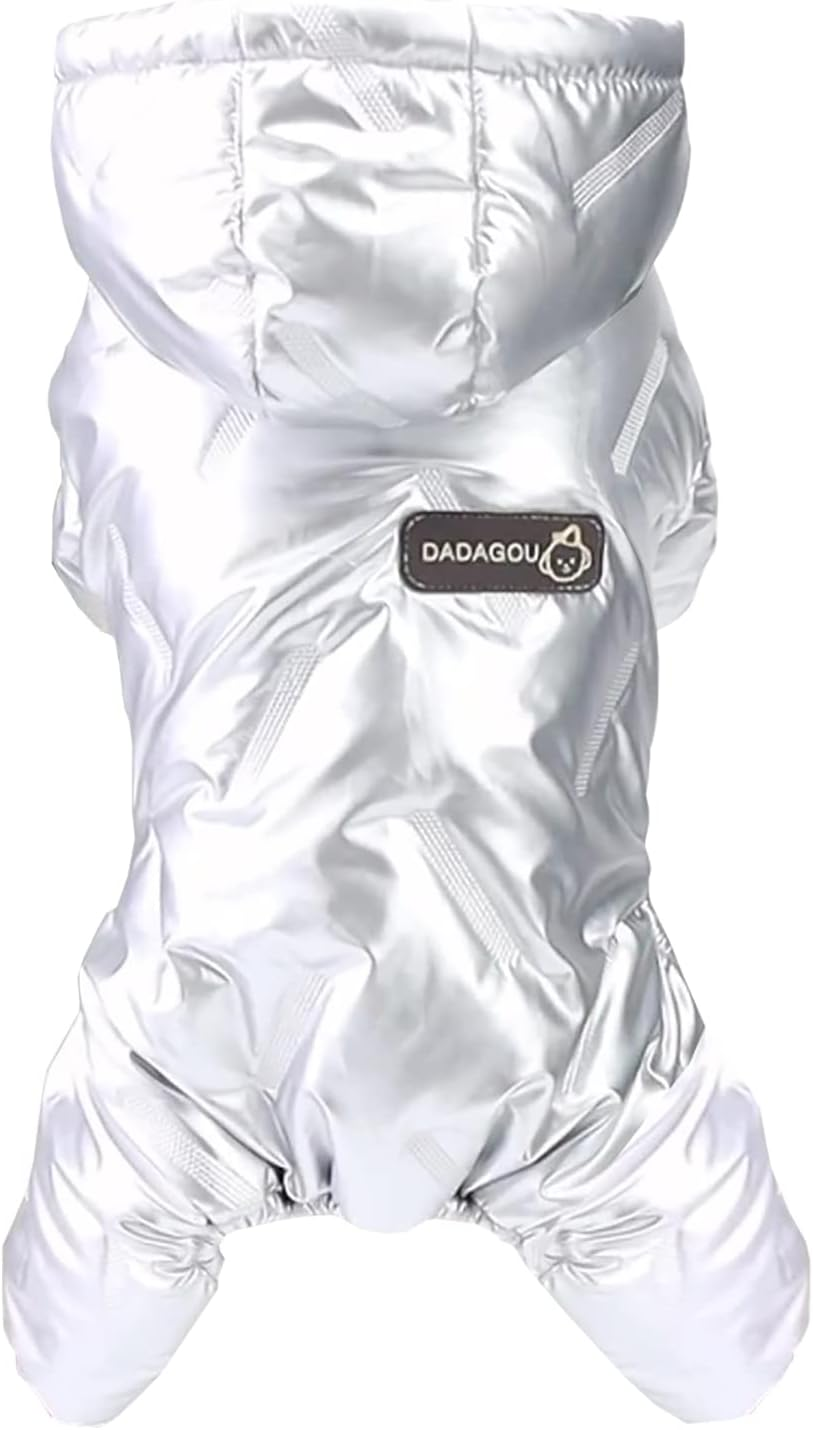 Izefia Dog Windproof Jacket - 4 Legs Warm Jumpsuit for Cold Weather, Winter Thick Clothes, Snow Proof Cotton Coat for Small Dogs, Medium Cats - Black S