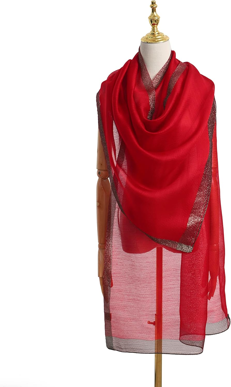 STARWHISPER Women'S Gold Trim Silk Scarf Shawl Wrap - Elegant Accessory for Evening Dress - Gift Packaged - Ivory image number 4