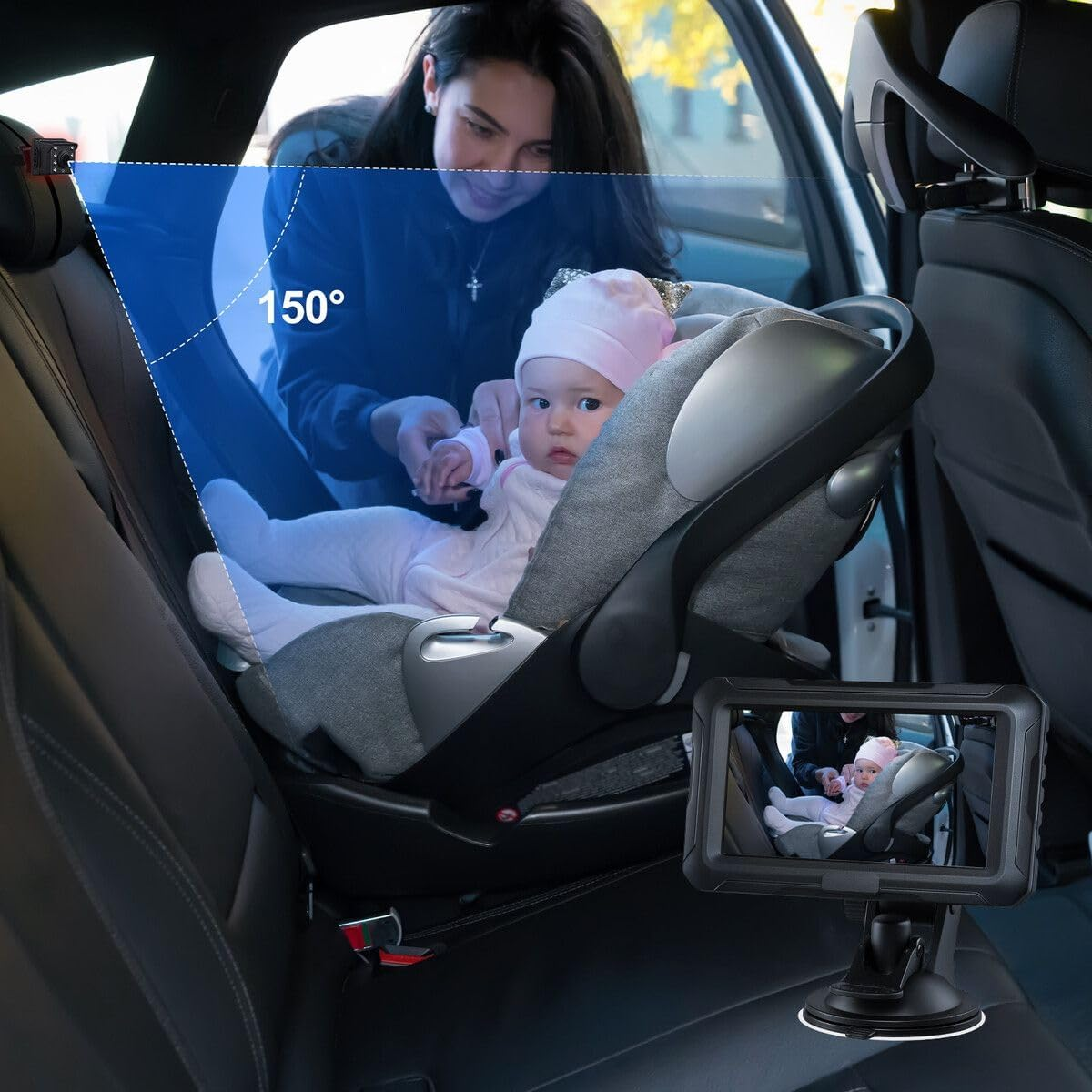 AUSWAY Car Camera Baby Monitor 1080P HD 4.3 Inch Display LED Night Vision Cam Back Seat Infant Kids Pet Safety Wide Clear View Rear Facing Easy Setup Mirror image number 4