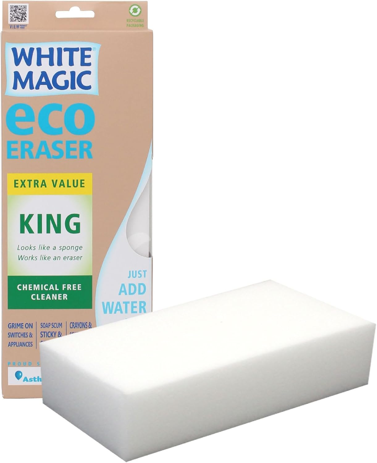 White Magic King Eco Eraser Sponge &ndash; Extra-Large 28 X 11 X 4Cm, Chemical-Free Stain Remover for Walls, Floors, Appliances & More, Micro-Abrasive Technology, Reusable & Long-Lasting image number 1