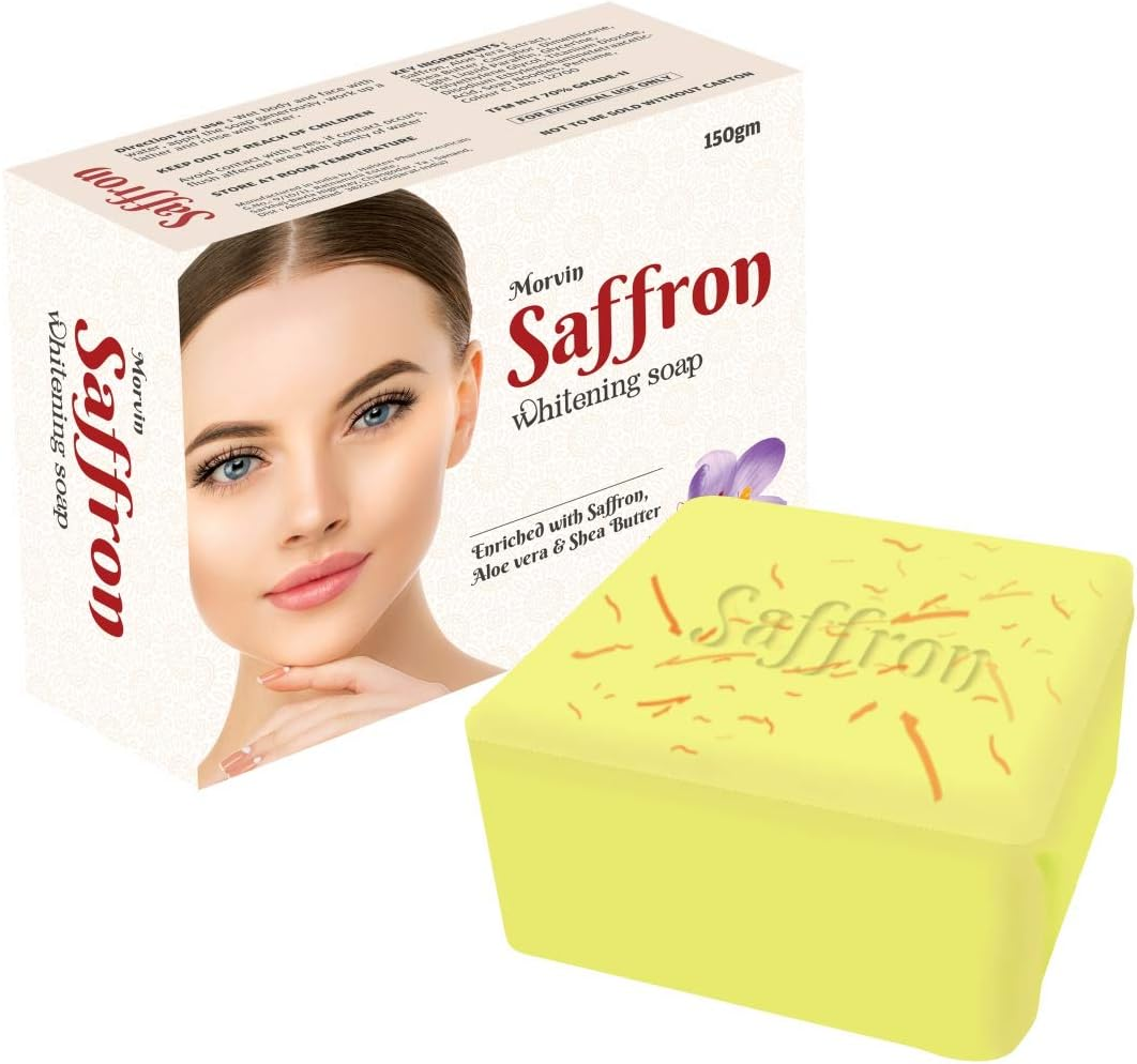 Morvin Saffron Whitening Soap with Saffron Scent, Special Exfoliating Feature Bathing Bar for Glowing Skin - Chemical Free, for All Skin Types (150Gms,Pack of 2) image number 4
