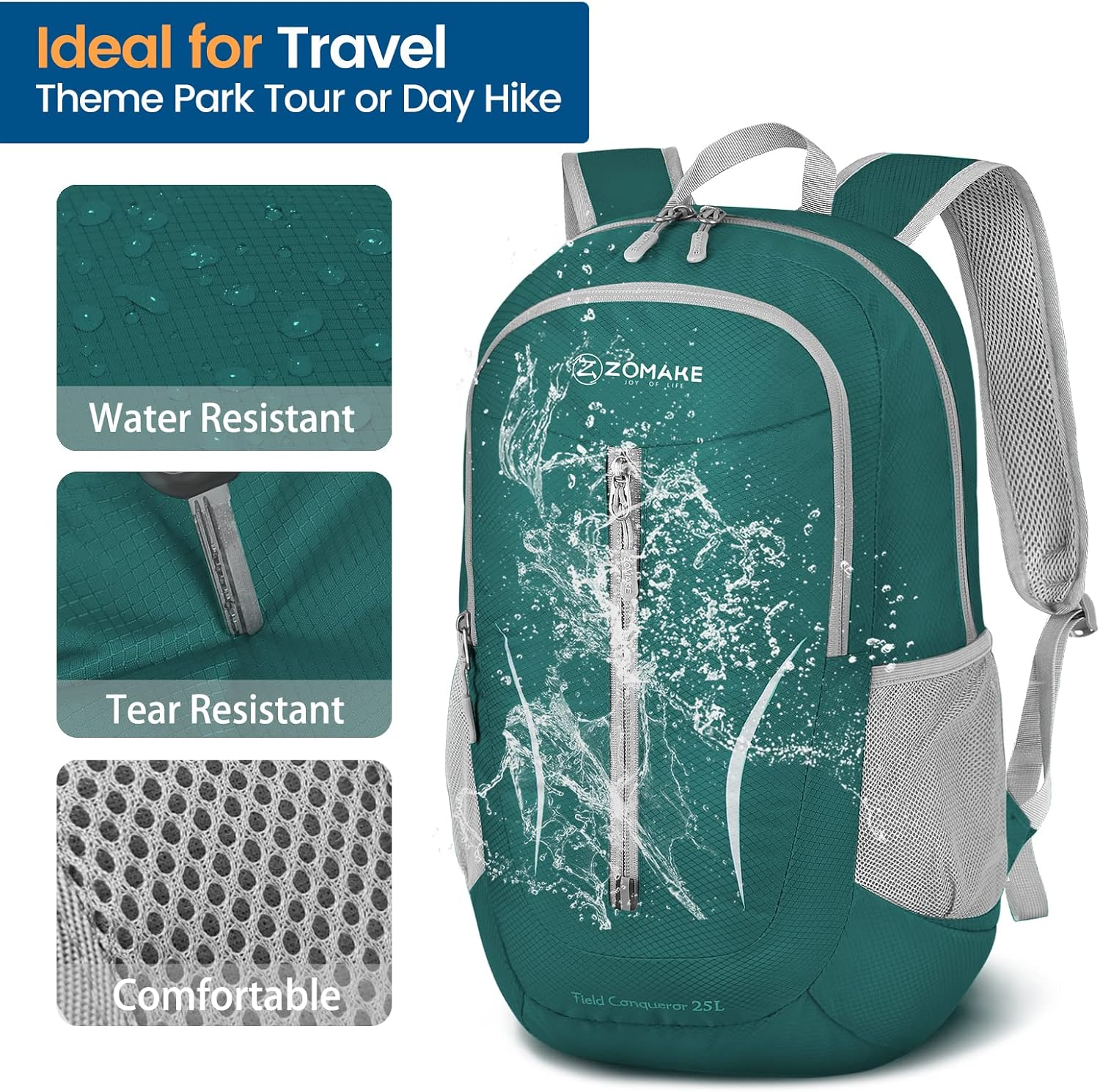 ZOMAKE Foldable Backpack - 25L Lightweight Folding Packs, Packable Hiking Daypack for Travel Outdoor Camping image number 5