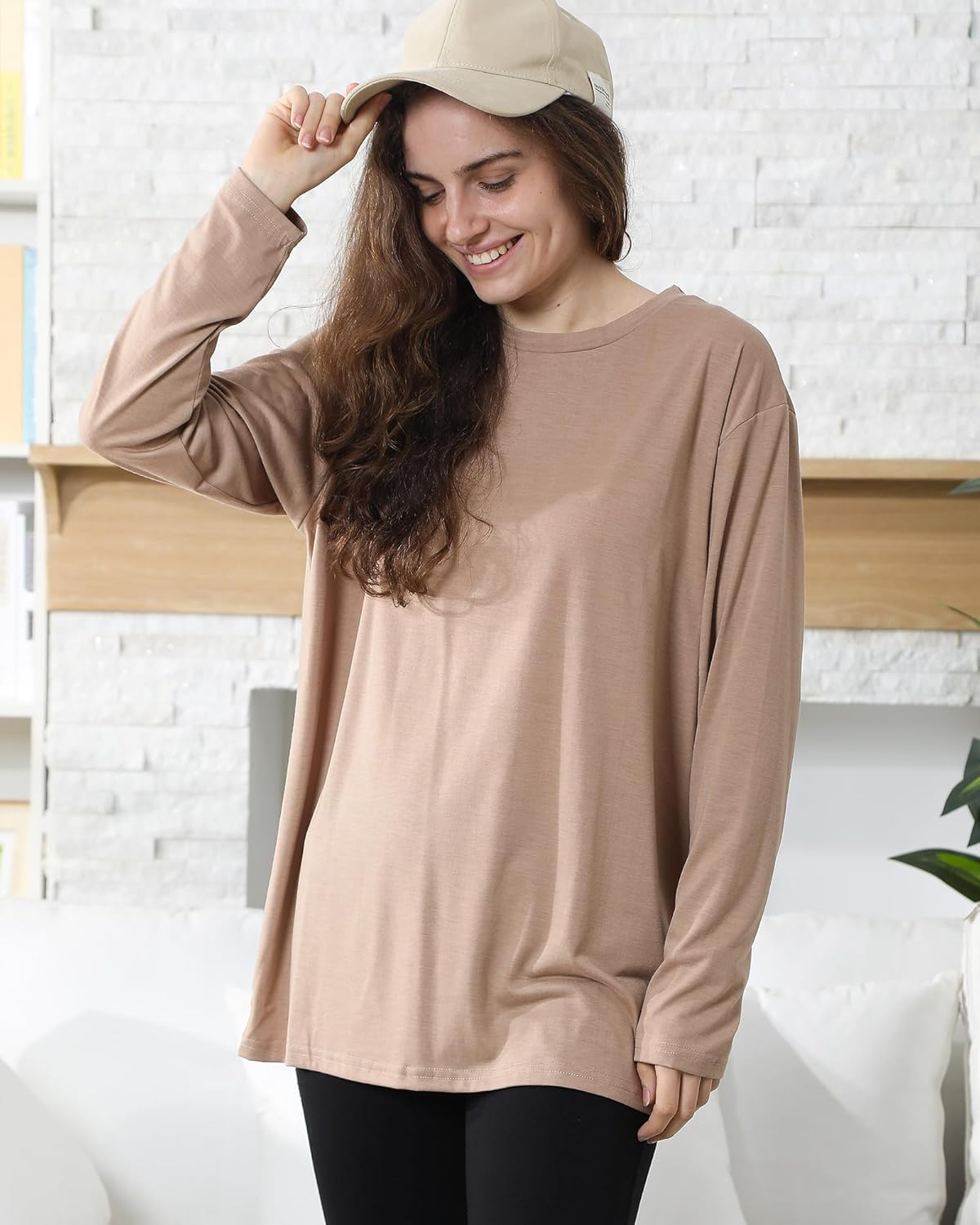 3 Pack Women Oversized T Shirts Long Sleeve Crewneck Tee Basic Tops Y2K Clothes for Fall Winter Casual Workout image number 4