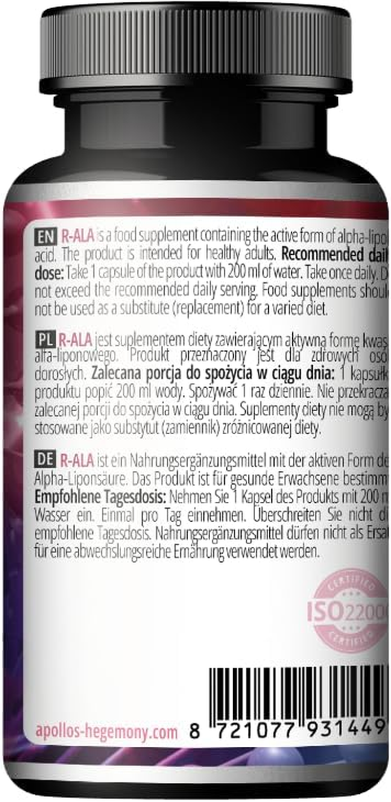 R-Alpha Lipoic Acid 200 Mg per Capsule - 60 Vegan Capsules - 2-Month Supply - Supports Glucose Metabolism and Mitochondrial Health - by Apollo'S Hegemony image number 1