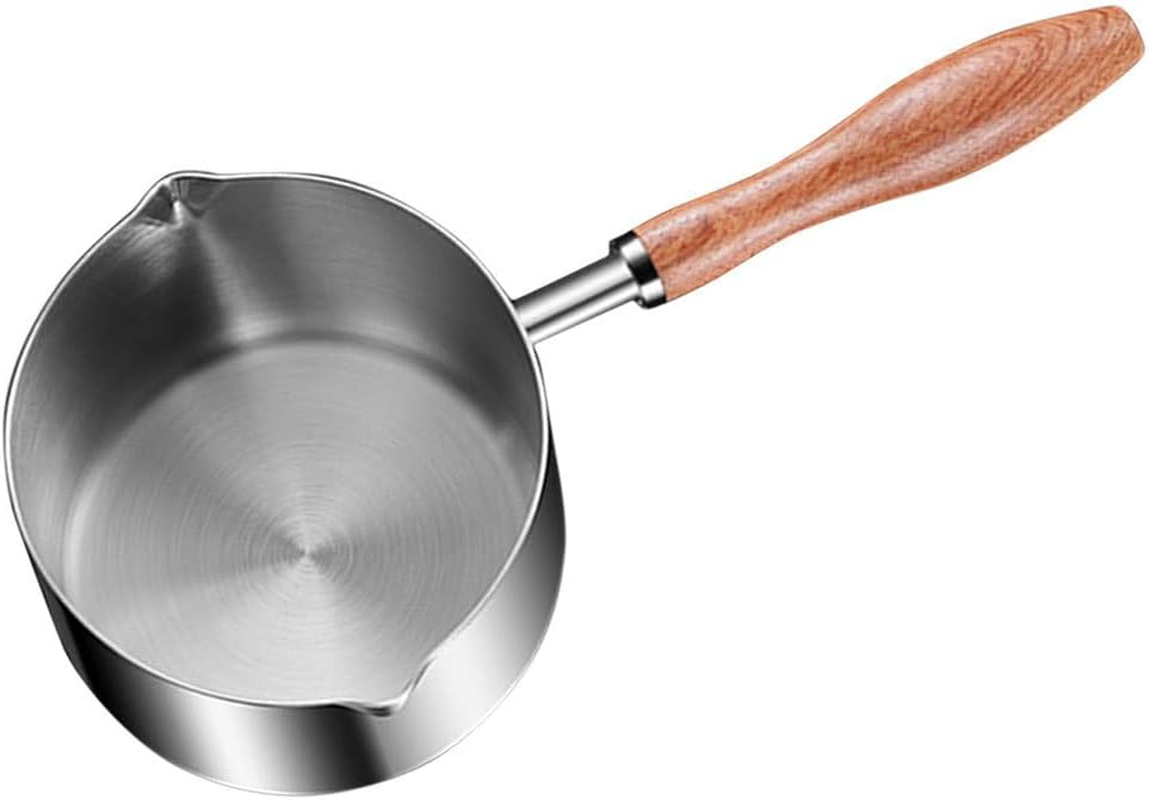 Alipis Stainless Steel Sauce Pan with Pour Spout, 300Ml Small Pasta Pot Wood Handle Cooking Pot Mini Butter Warmer Saucepan Milk Pot Wax Melting Pot Measuring Cup image number 5