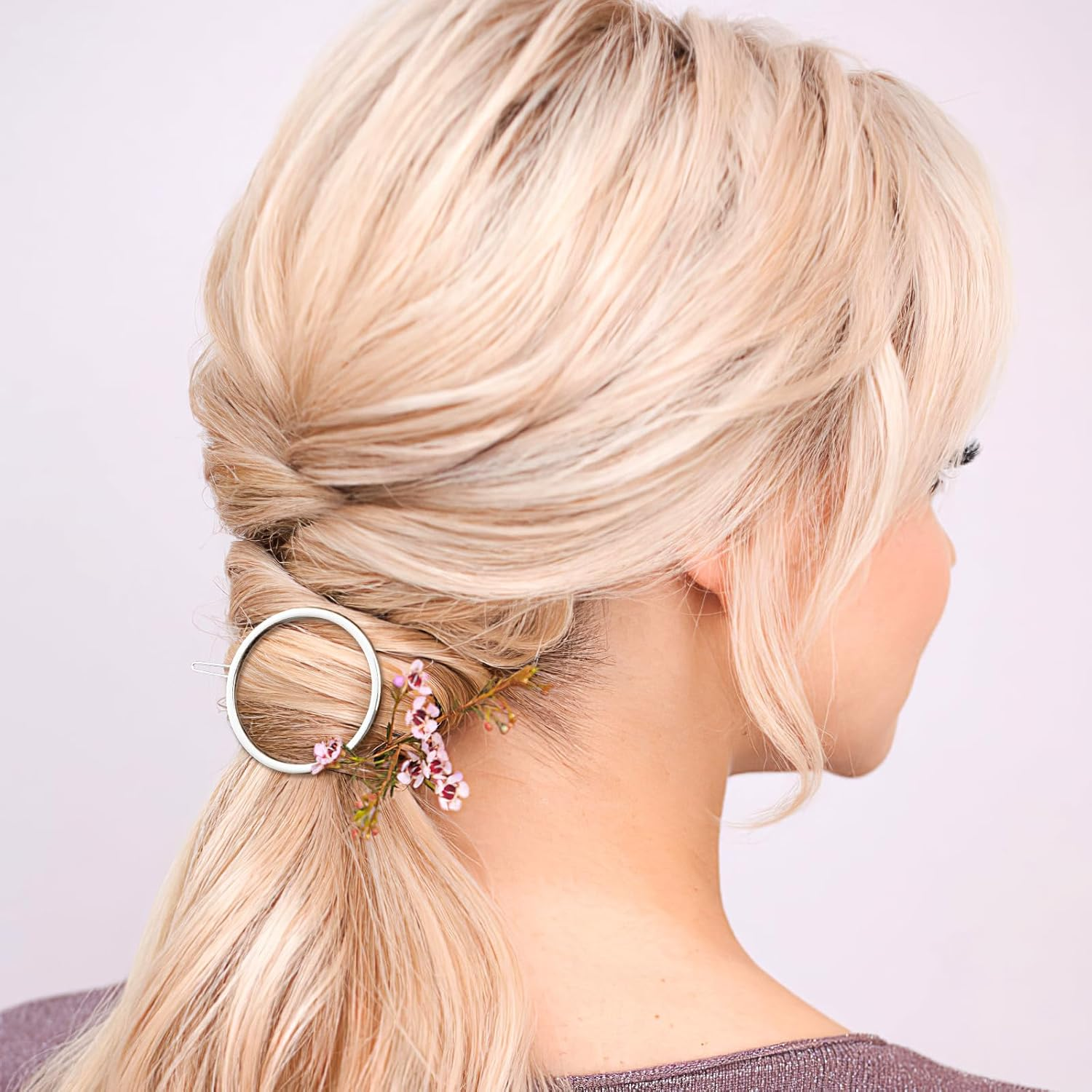 FOMIYES Pack of 2 Minimalist round Ponytail Clips, Alloy Circle Hair Clips, Headpiece, Creative Metal Hair Pin for Women and Girls (Silver) image number 1