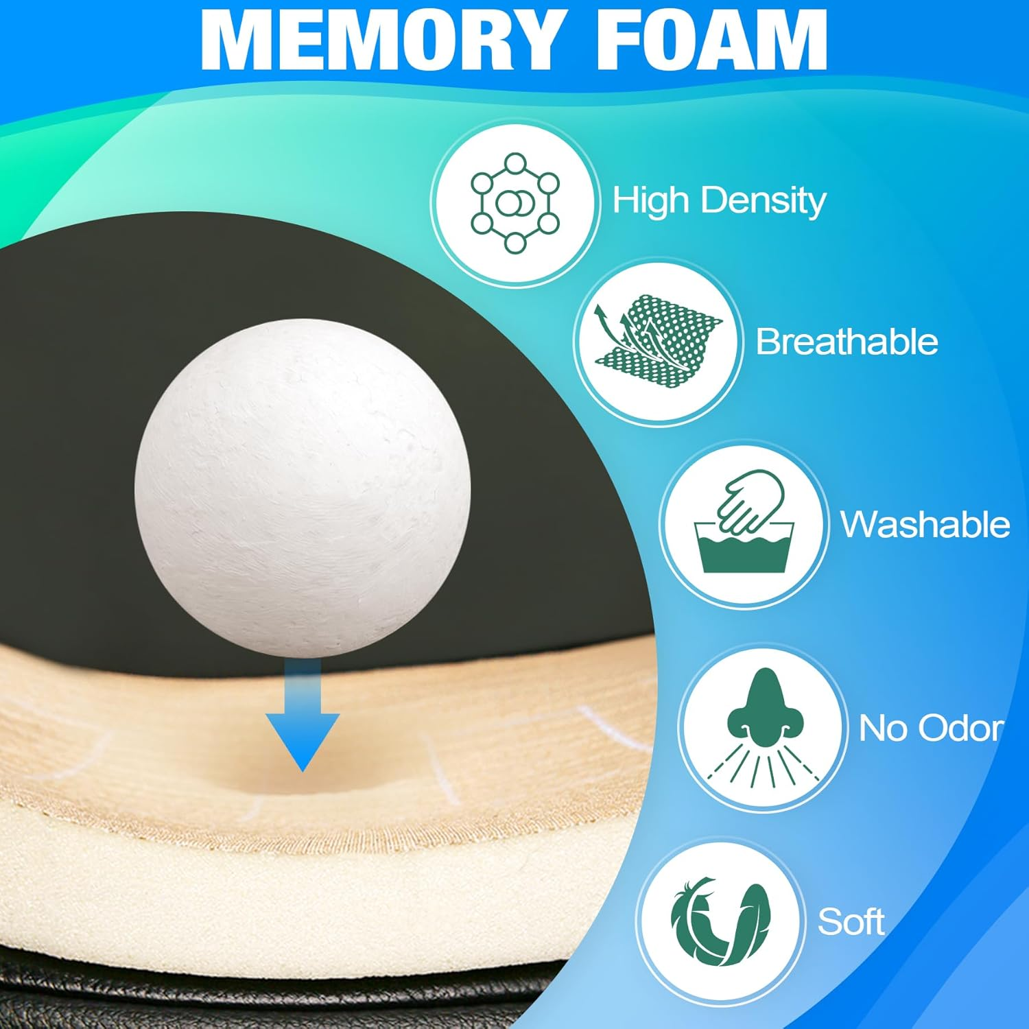 MYFAMIREA Car Seat Cushion and Back Support Pillow 1.2'' Thick Memory Foam Desk Chair Cushion Back Support for Automotive Seat Driver, Travel, Leg and Back Pain Relief, Washable, Adjustable, Black image number 6