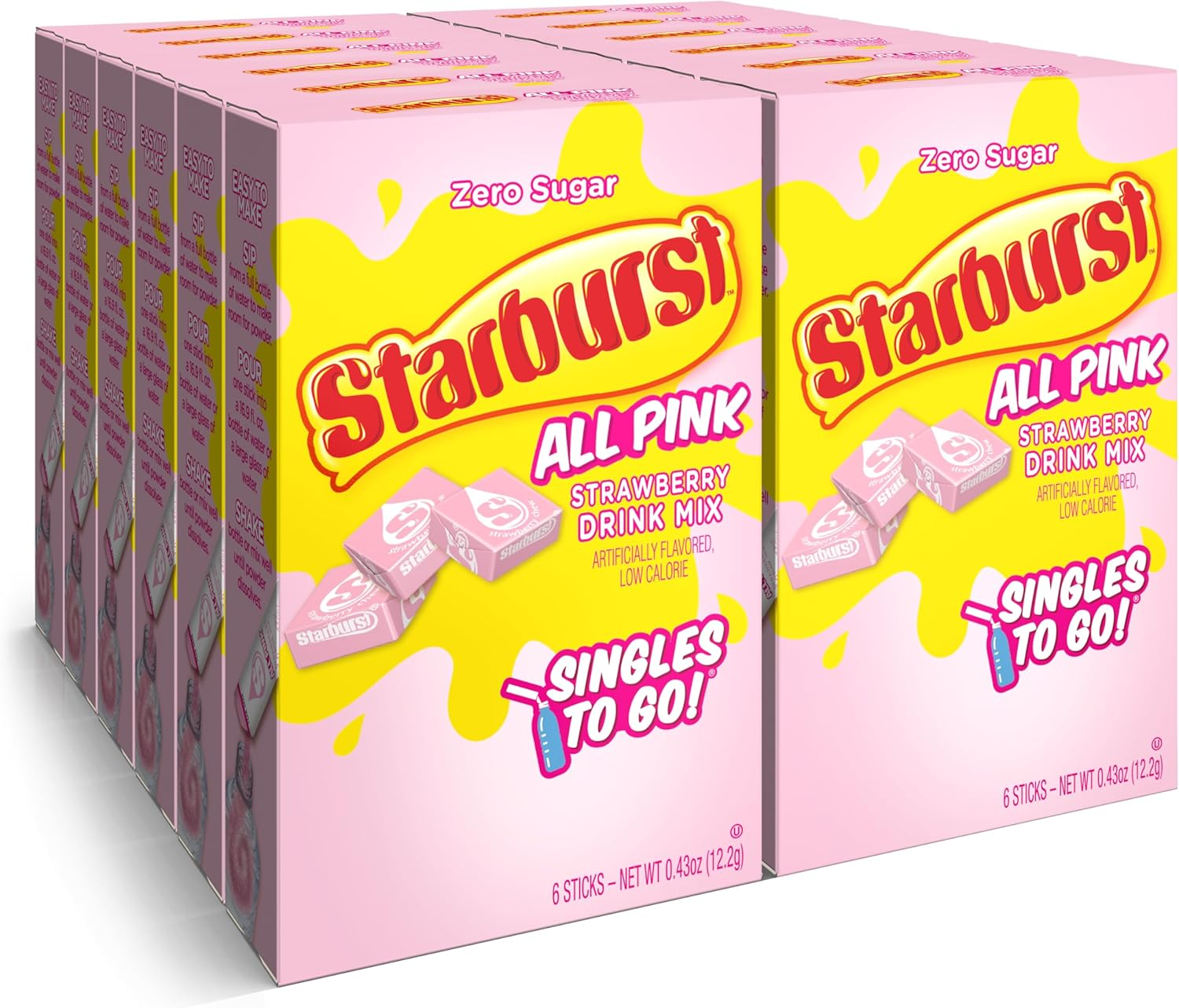 Starburst Singles to Go Powdered Drink Mix, All Pink Strawberry, 12 Boxes with 6 Packets Each - 72 Total Servings, Sugar-Free Drink Powder, Just Add Water, 0.87 Pound (Pack of 12) image number 1