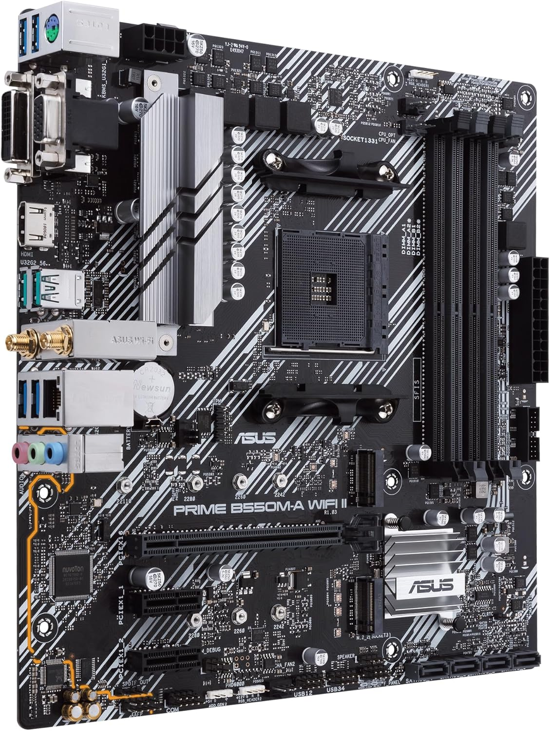 ASUS Prime B550M-A Wifi II Motherboard Microatx, AMD B550, Socket AM4, DDR4, PCI 4.0, LAN Realtek 1Gb, Wifi 6 (802.11Ax), 2Xm.2, 4Xsata 6Gb/S, 2Xusb 3.2 Gen 2, Support Aura Sync RGB, Black image number 3