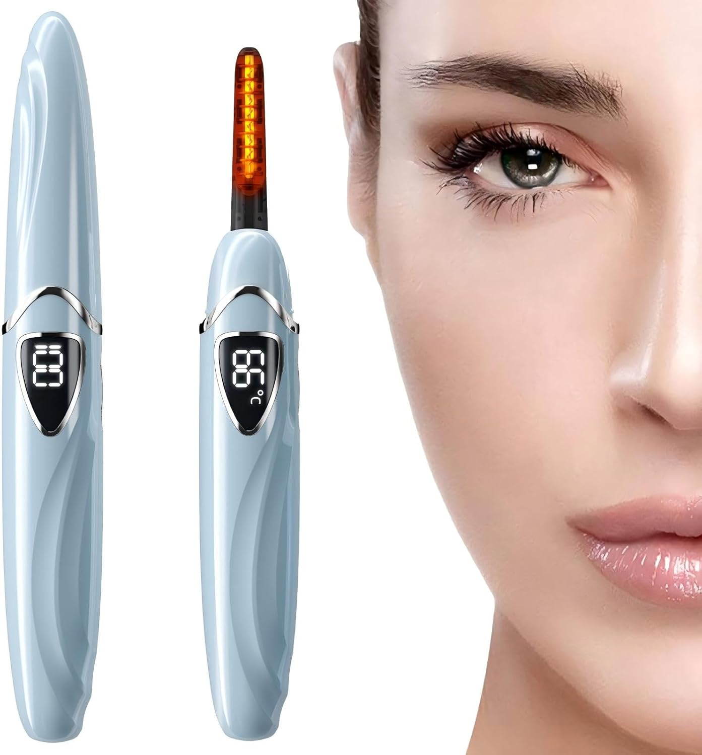 ZAPAL Heated Lash Curler, S600 Heated Eyelash Curler Rechargeable, Intelligent Power off Electric Eyelash Curler Heated, Quickly 24 Hs Lasting Natural Makeup for Woman (Snow White/Silver, S600-148MM)