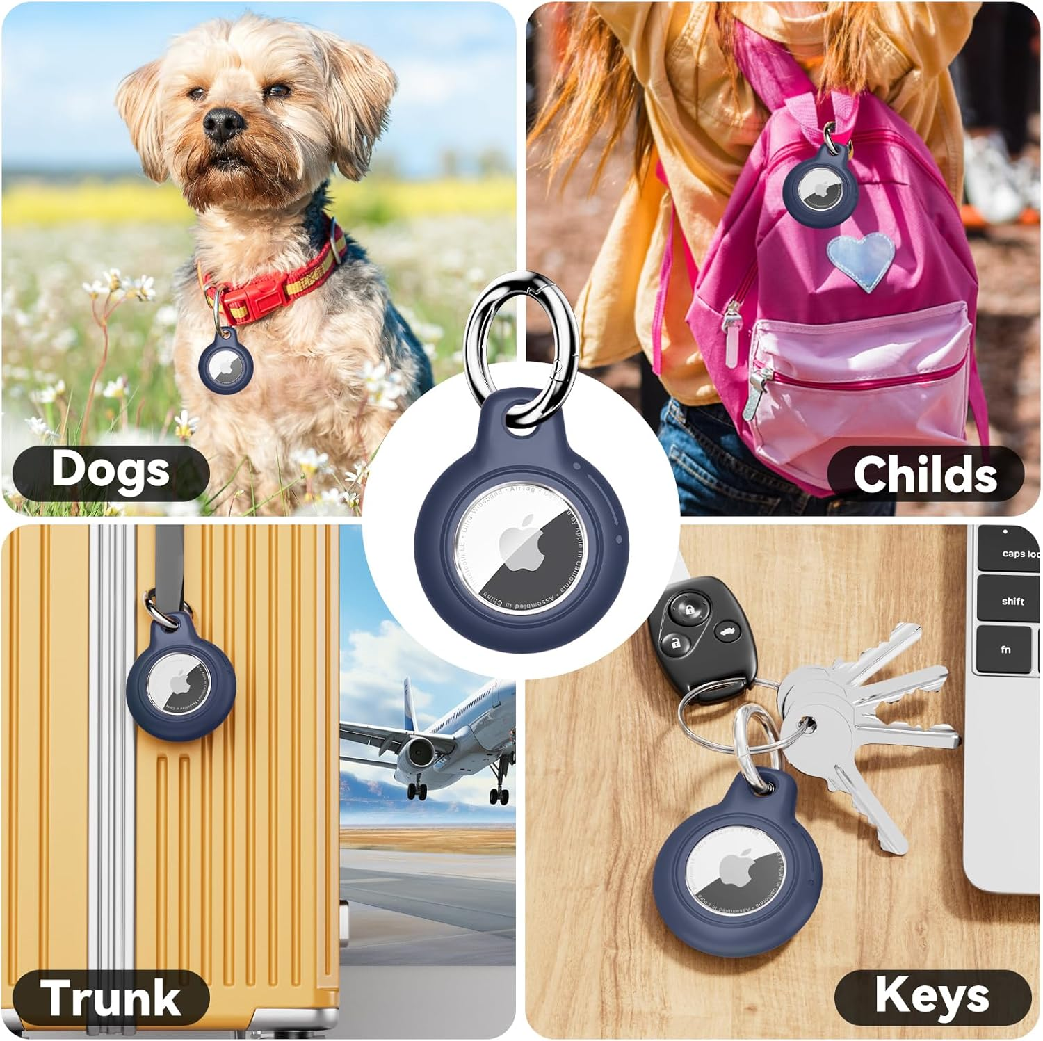 Inesore IPX8 Waterproof for Airtag Holder, Compatible with Apple Air Tags Keychain (With Lock),Anti-Scratch and Shock Case for Dog,Car Key,Luggage(Black-Navy Blue-Blackish Green-Red) - A1-Black-4 image number 3
