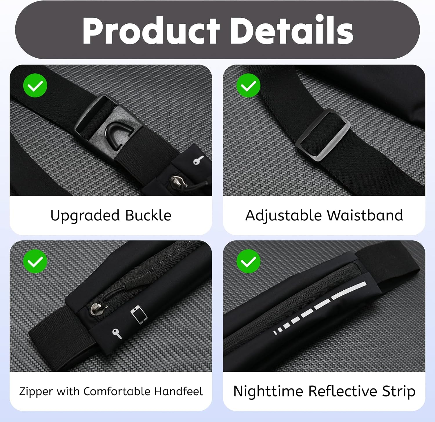 Men'S and Women'S Slim Fit Running Belt Waist Bag, Lightweight Phone Holder Waist Belt Suitable for Jogging, Exercise, and Outdoor Activities, Adjustable, Waterproof, Reflective Design