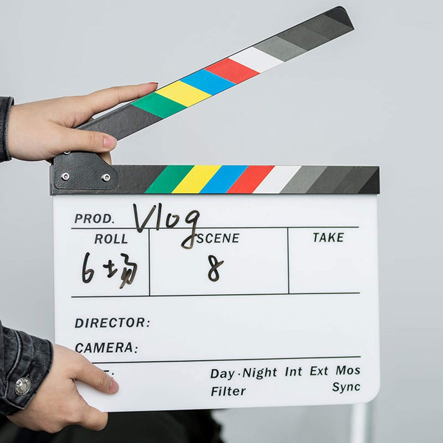 Acrylic Plastic Clapper Board for Film, 30X24Cm Director'S Film Clapboard Movie Cut Action Scene Slate for Movie, Video, TV Show, Studio Live, White