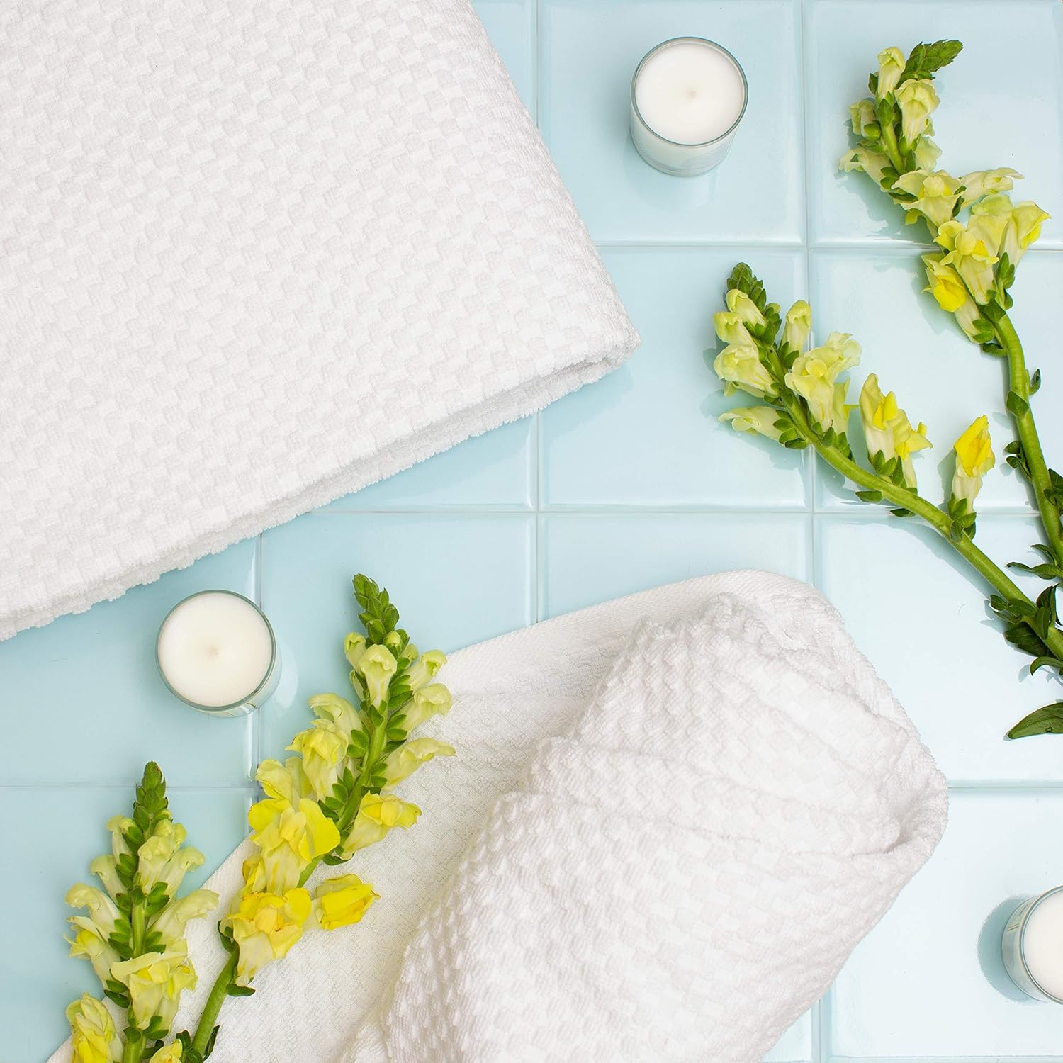 Cotton Craft - 4 Pack Eurospa Waffle Weave Oversized Bath Towels 30X56 - White - 100% Pure Ringspun Combed Cotton - True Luxury Inspired by the Finest European Spas and Resorts