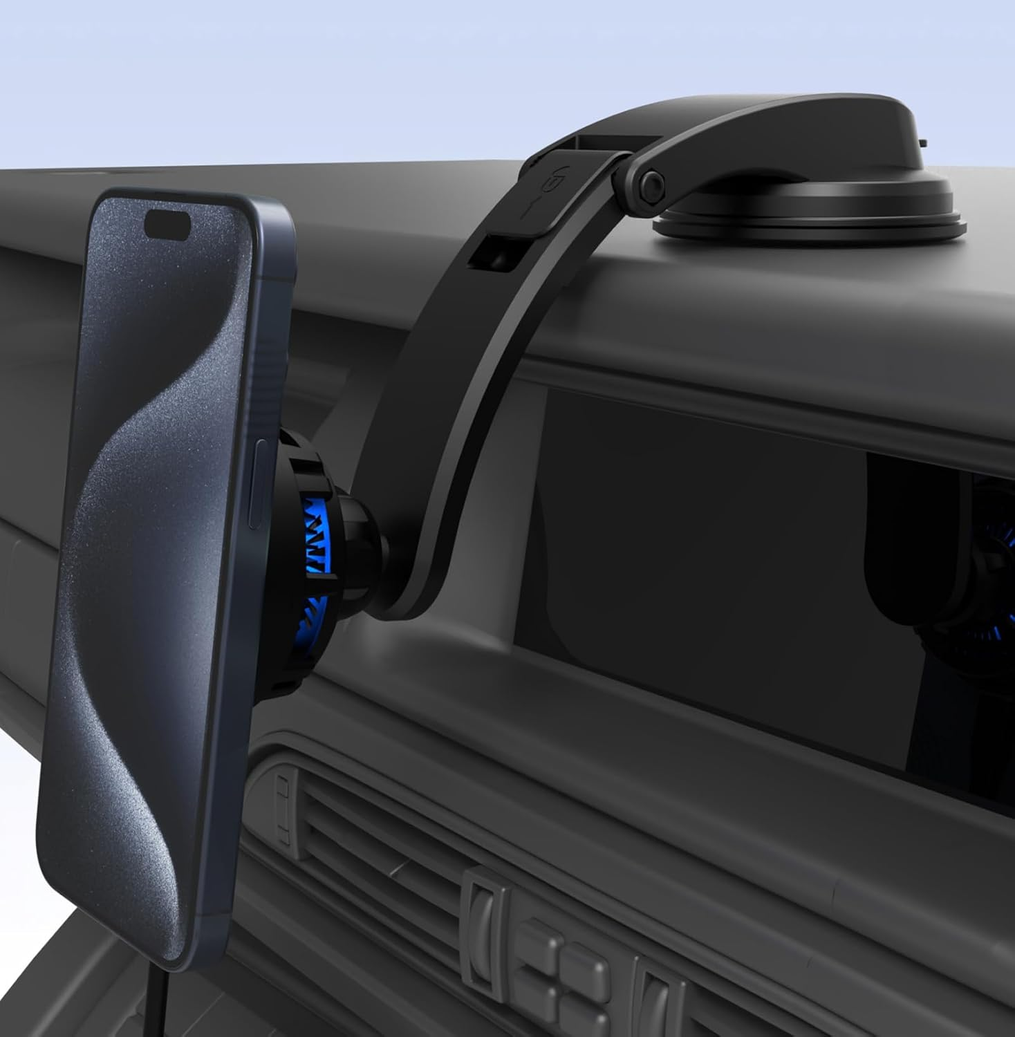 Kashimura NKW-53 Qi2 Powerful Magnetic Wireless Charger with Peltier Element and Cooling Fan, Cooling Function, Suction Cup Mount, Low Angle