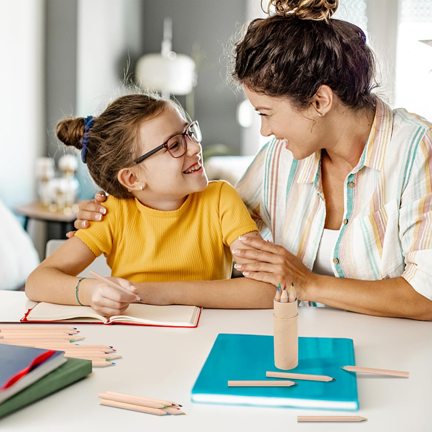 32 Pack Mini Drawing Colored Pencils with Sharpener Mini Drawing Pencils Set for Kids 3.3Inch Short Fat Color Pencils in Tube Coloring Pencil Bulk for Adult Coloring Books, Classroom School Drawing image number 4