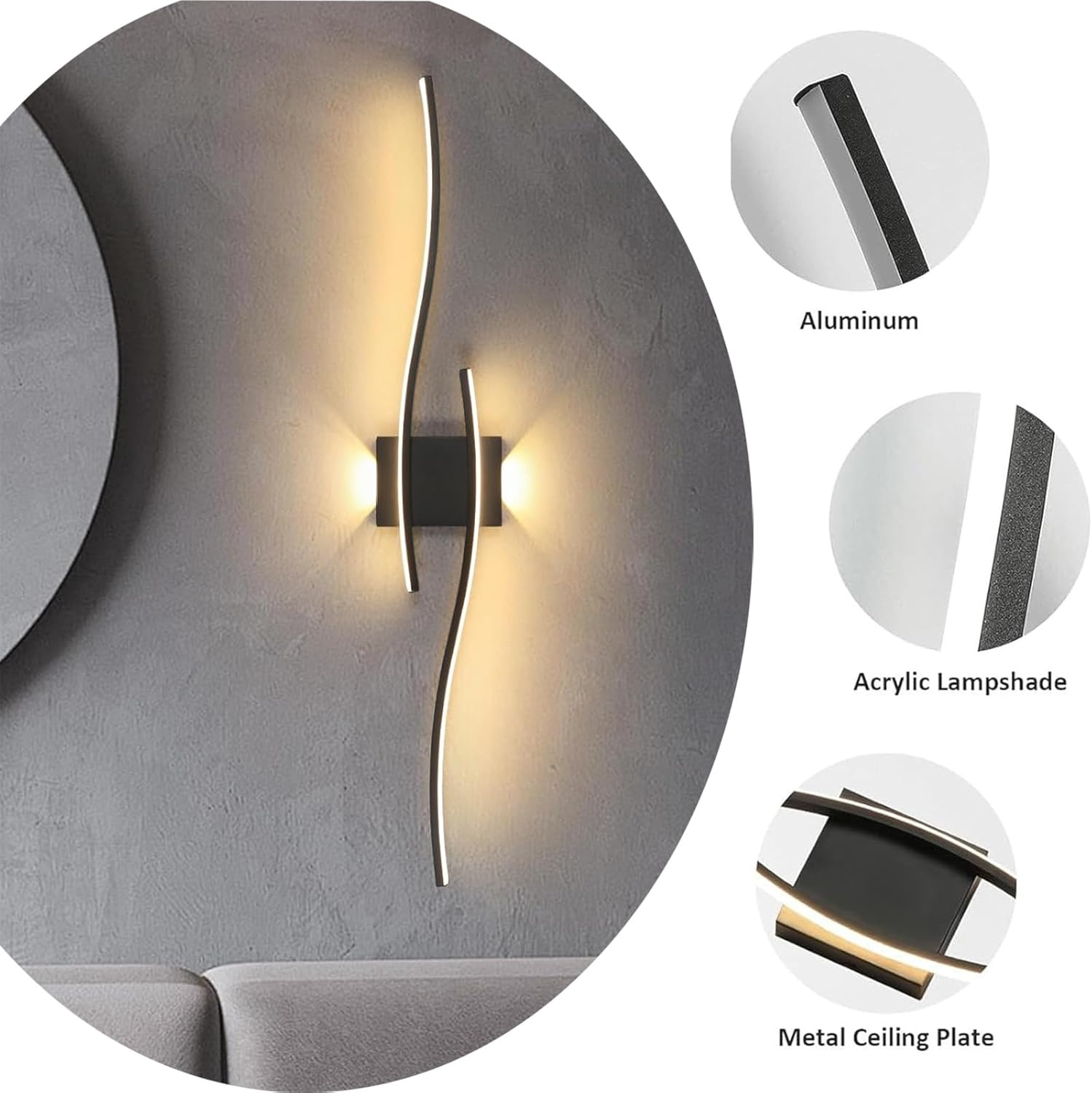 LED Vanity Mirror Wall Light 5000Mah Battery Operated Indoor Wall Sconce USB Modern Wave Shape Design Wall Lighting Fixtures Wall Lamp for Living Room Hallway Bedroom (120Cm,White White Light) XXZ image number 4