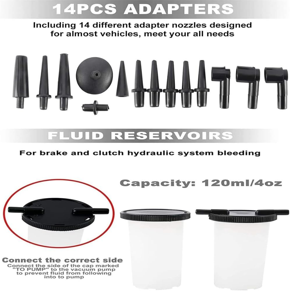 Hand Held Vacuum Pump Brake Bleeder Bleed Tester Tool Kit 2 Jars Car Motorbike