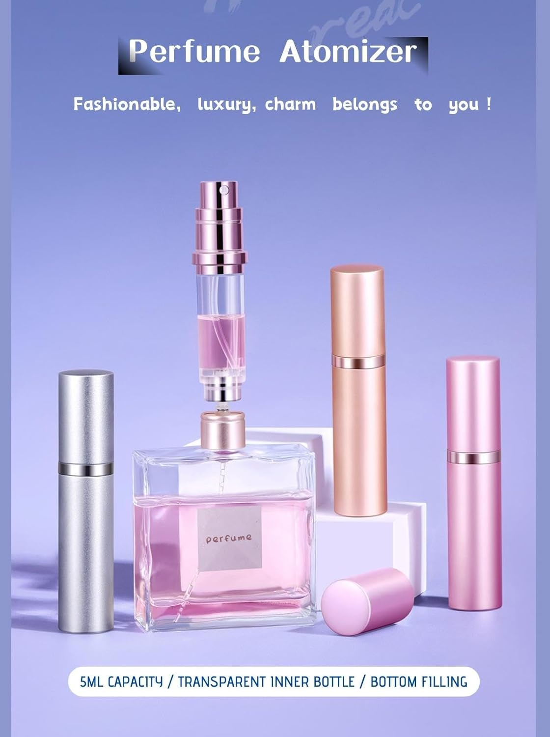 Perfume Atomizer, Travel Refillable Perfume Bottle, Mini Portable Perfume Empty Atomizer with Fine Spray Pump, Leaking Proof Perfume Container (Gold1) image number 5