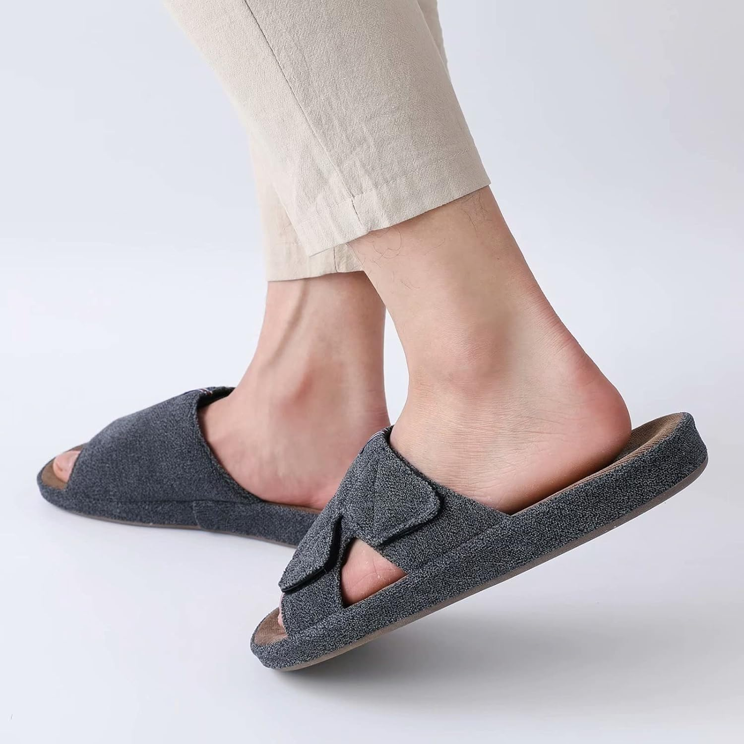 Men'S Open Toe Slippers with Arch Support Adjustable House Slippers Anti-Slip Cross Brand Indoor Outdoor image number 1