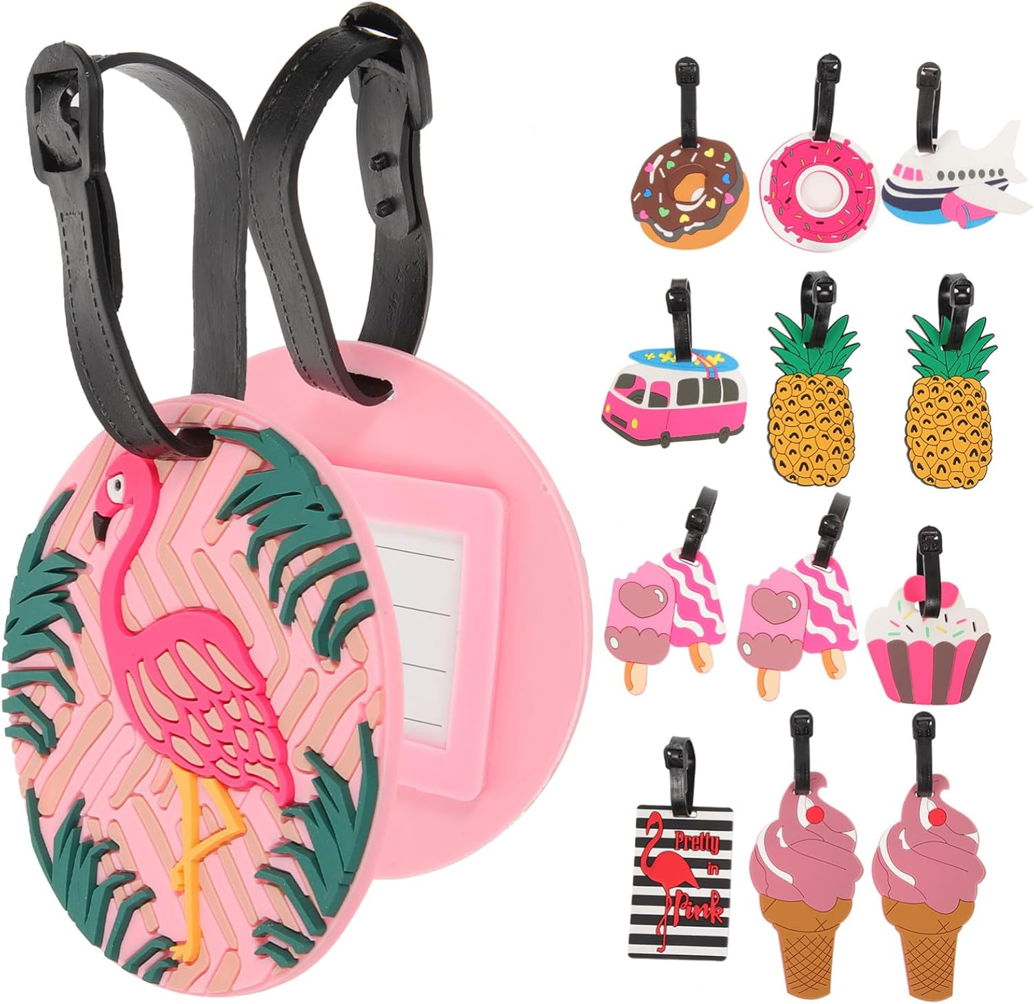 10 Pcs Cute Cartoon Luggage Tags with Writable Id Card Soft PVC Travel Tags for Suitcase Bag Identifier with Bright Color Designs for Travel and Use image number 3