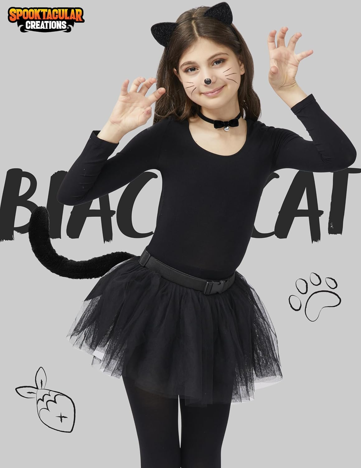 Spooktacular Creations Halloween Black Cat Dalmatian Fox Costume Accessories Set with Ears Headband with Choker Bow Tie Tail