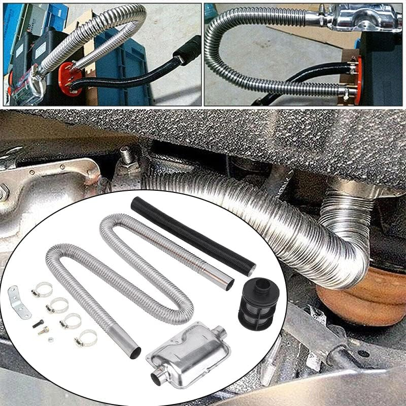AIMALL Air Diesel Heater Exhaust Pipe Hose Kit with 24Mm Silencer Muffler, 120Cm Exhaust Pipe, Filter, Clamps, Screws, Bracket for Eberspacher Heaters image number 1