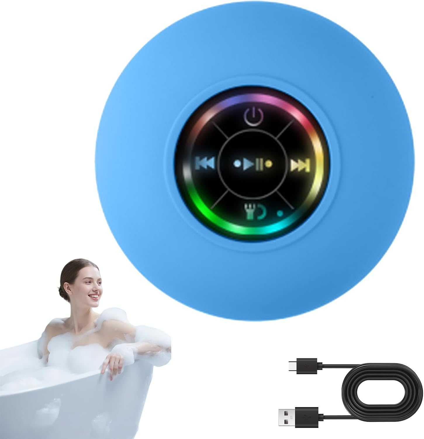 Mini Bluetooth Waterproof Speaker with LED Light, Waterproof Mini Bluetooth Shower Speaker, Portable Wireless Shower Speakers with Mic & Suction Cup, IPX4 for Bathroom (Yellow)