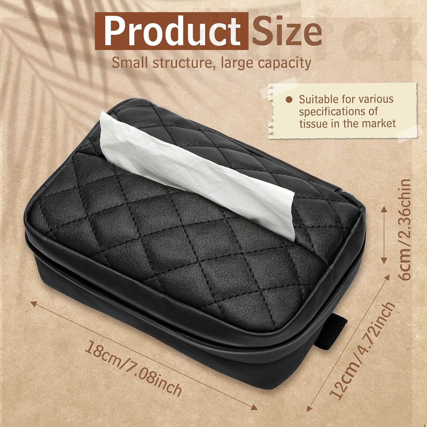 Car Tissue Holder Black - PU Leather Backseat Tissue Holder, Sun Visor Napkin Box for Cars Interior, Black Car Napkin Hanging Visor Box image number 5