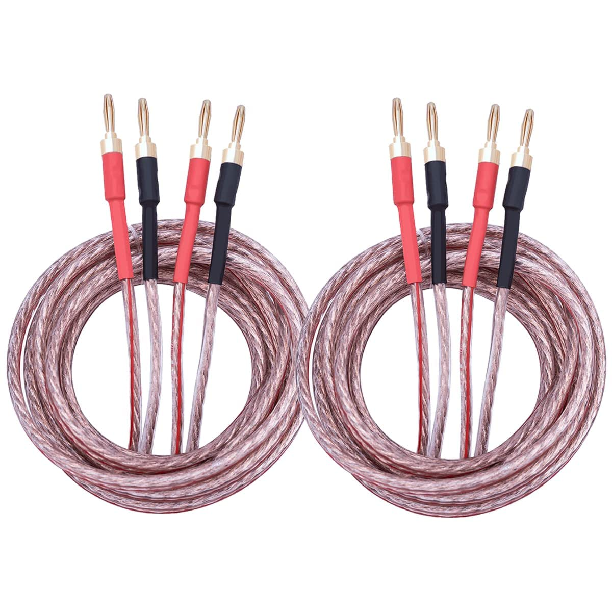UCINNOVATE 2 Pack 13AWG Speaker Cables with Banana Plug, (1.5M / 4.9FT) Hifi Speaker Wire with Gold-Plated Banana Tip Plugs, Male to Male Copper Audio Cable Speaker Cord Connector for Home Theater image number 4