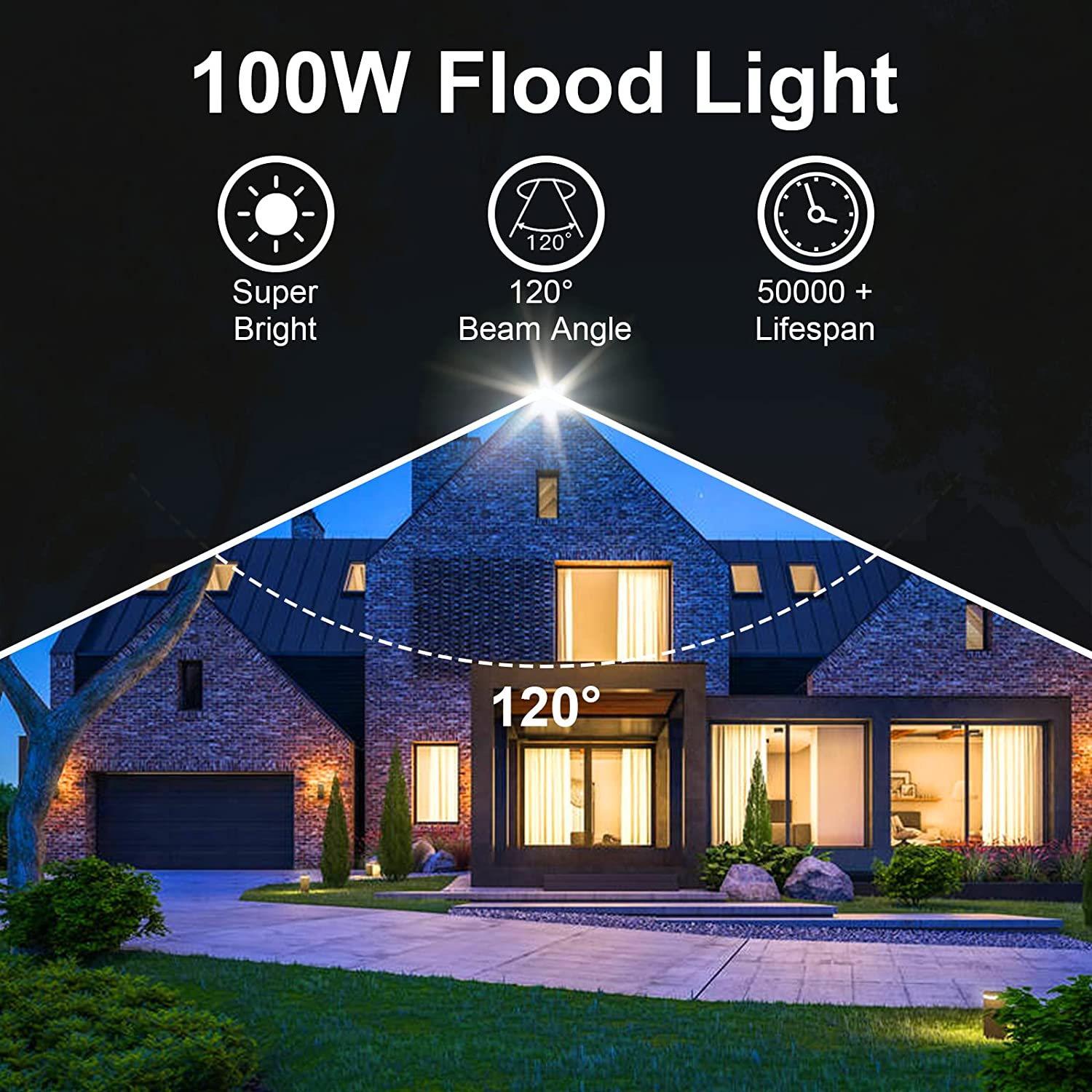 100W LED Flood Light Outdoor, Indmird 10000LM LED Floodlights 6500K Daylight White Security Lights IP66 Waterproof Led Spot Light Led Work Light for Yard,Garage,Garden,Parking Lot, Park,Playground image number 4