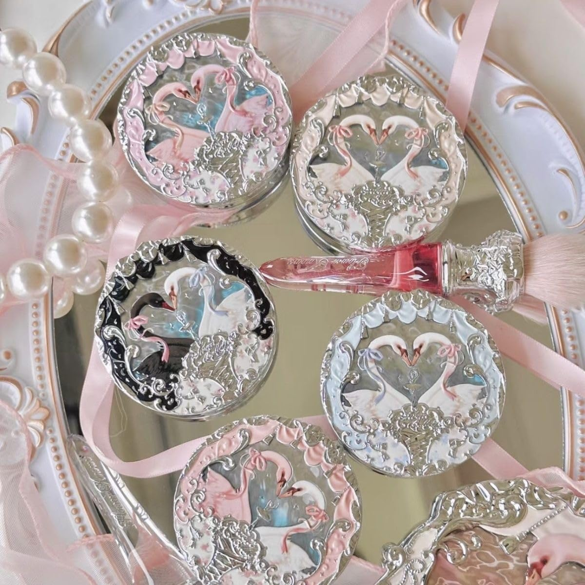 Flowers Knows Swan Ballet Series Velvet Mist Blush Expanded Matte Setting Blush Powder Exquisite Relief Women Face Makeup (C01, K) - C01 image number 2