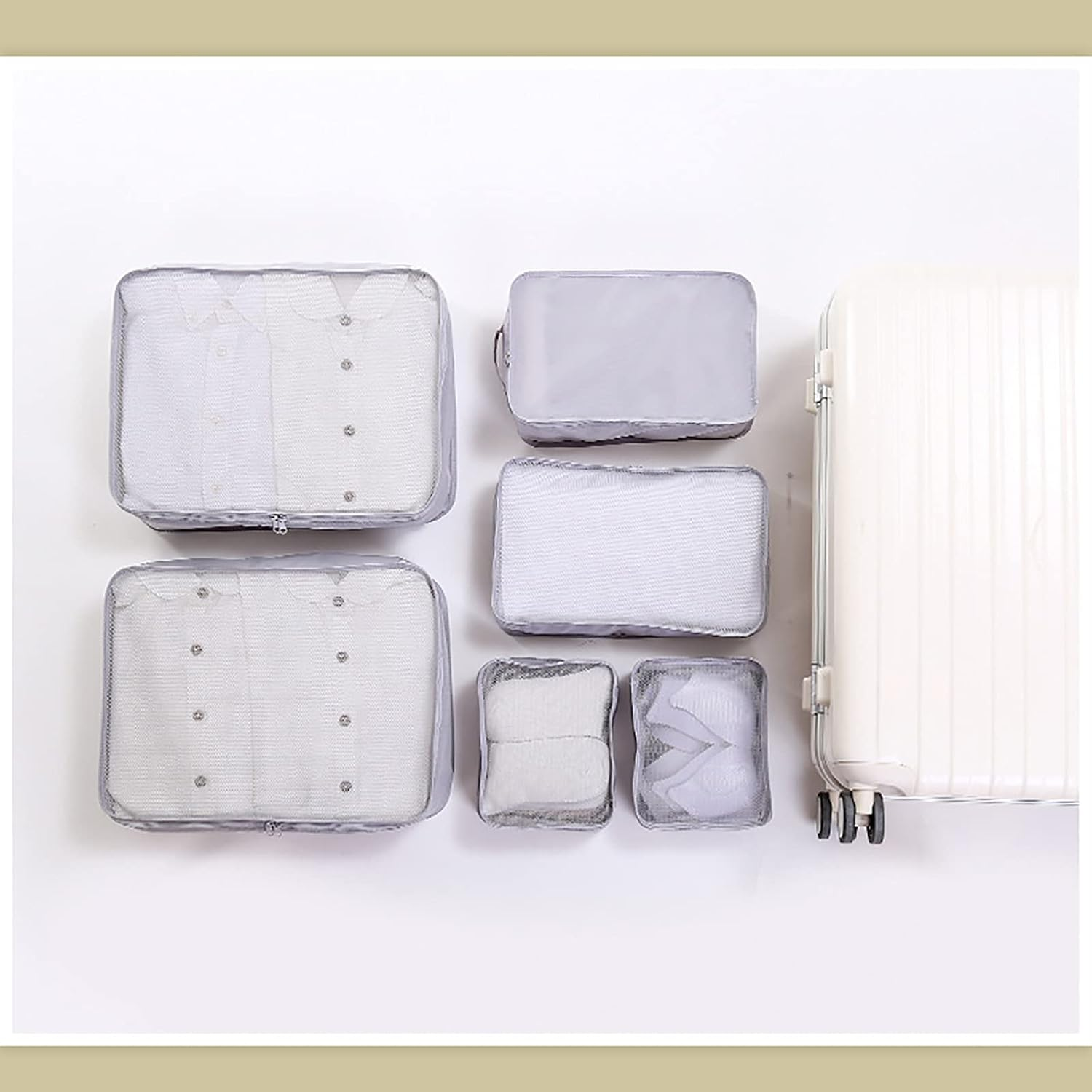 Packing Cubes for Travel 6Piece Luggage Organizer Set Premium Quality Travel Cubes for Packing Suitcase Carry-On Bags and Backpack,Beige image number 5