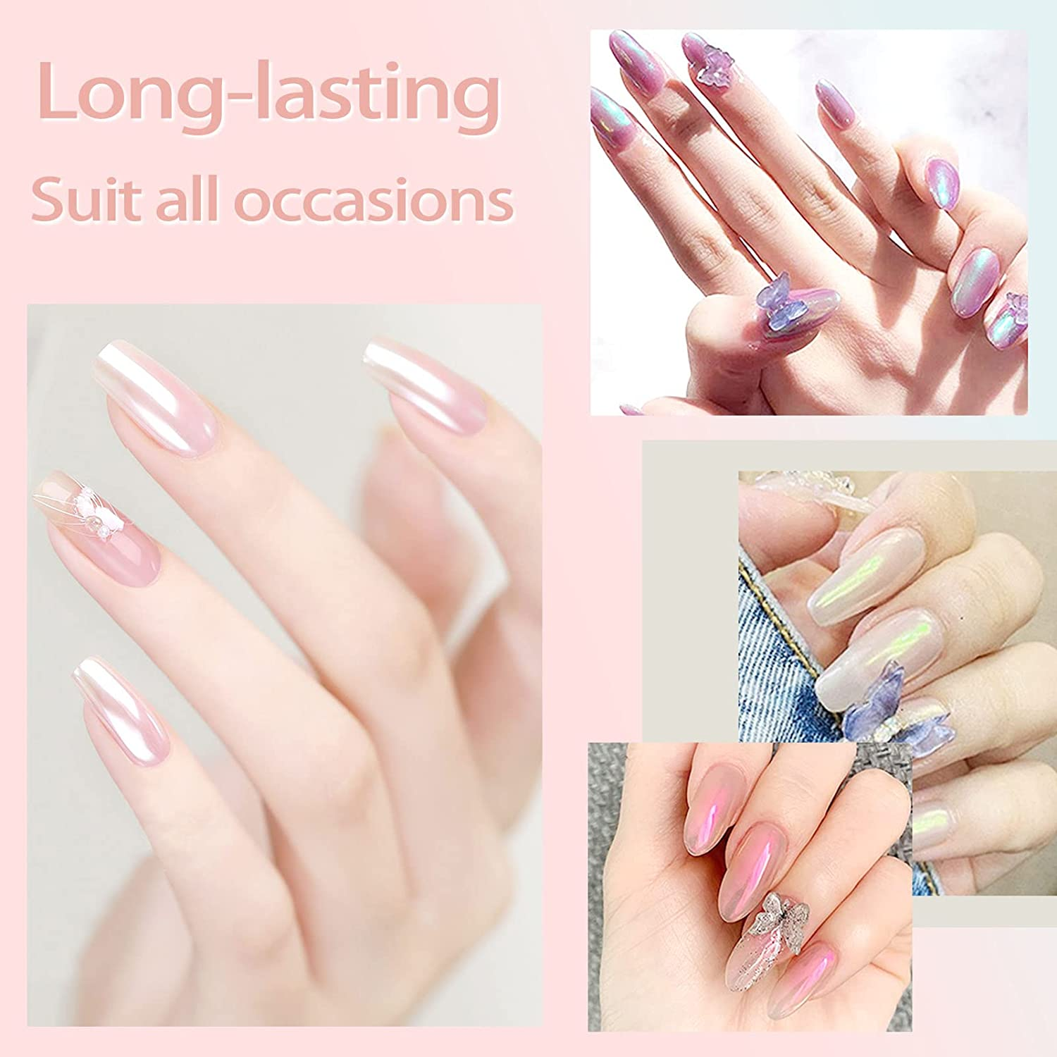 Allstarry Chrome Nail Powder Metallic Mirror Effect Pigment Iridescent Aurora, Mermaid Pearl Glitter Dust Kit for Gel Polish Nail Art Decoration, Resin Craft- Violet Green Emerald image number 4