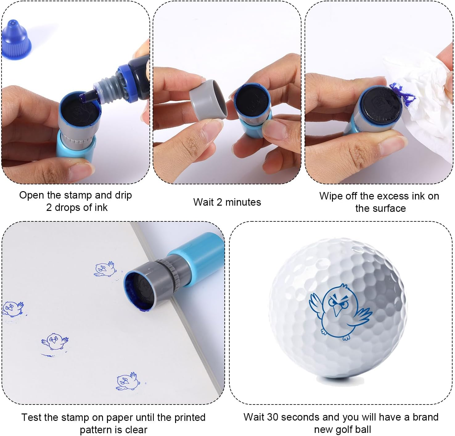 Birdie Time Golf Ball Stamp, Golf Ball Marker Stamp Self-Inking Golf Ball Stamper Cute Ball Stamp Golfer Gifts Golf Accessories for Women Men